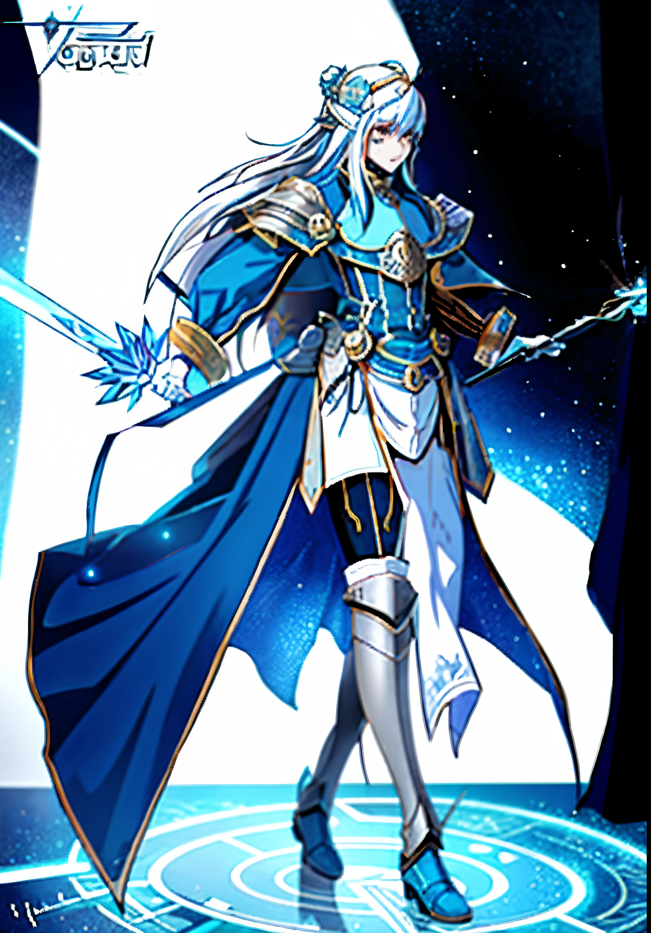 Personaje de anime con espada y armadura en fondo azul y blanco, fantasy paladin woman, Full portrait of the magic knight, knights of zodiac girl, epic mage girl character, gorgeous female paladin, Armadura de color azul y plata hielo, portrait knights of zodiac girl, Retrato completo de Elementalist, female paladin, Maga femenina!, Caballero Princesa Elfo, Vestido con armadura ligera