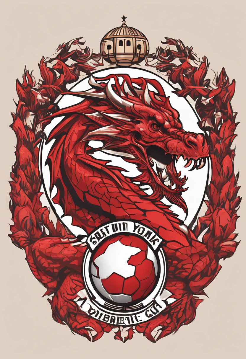 a sleek and fierce football team logo featuring a majestic red dragon cradling a globe