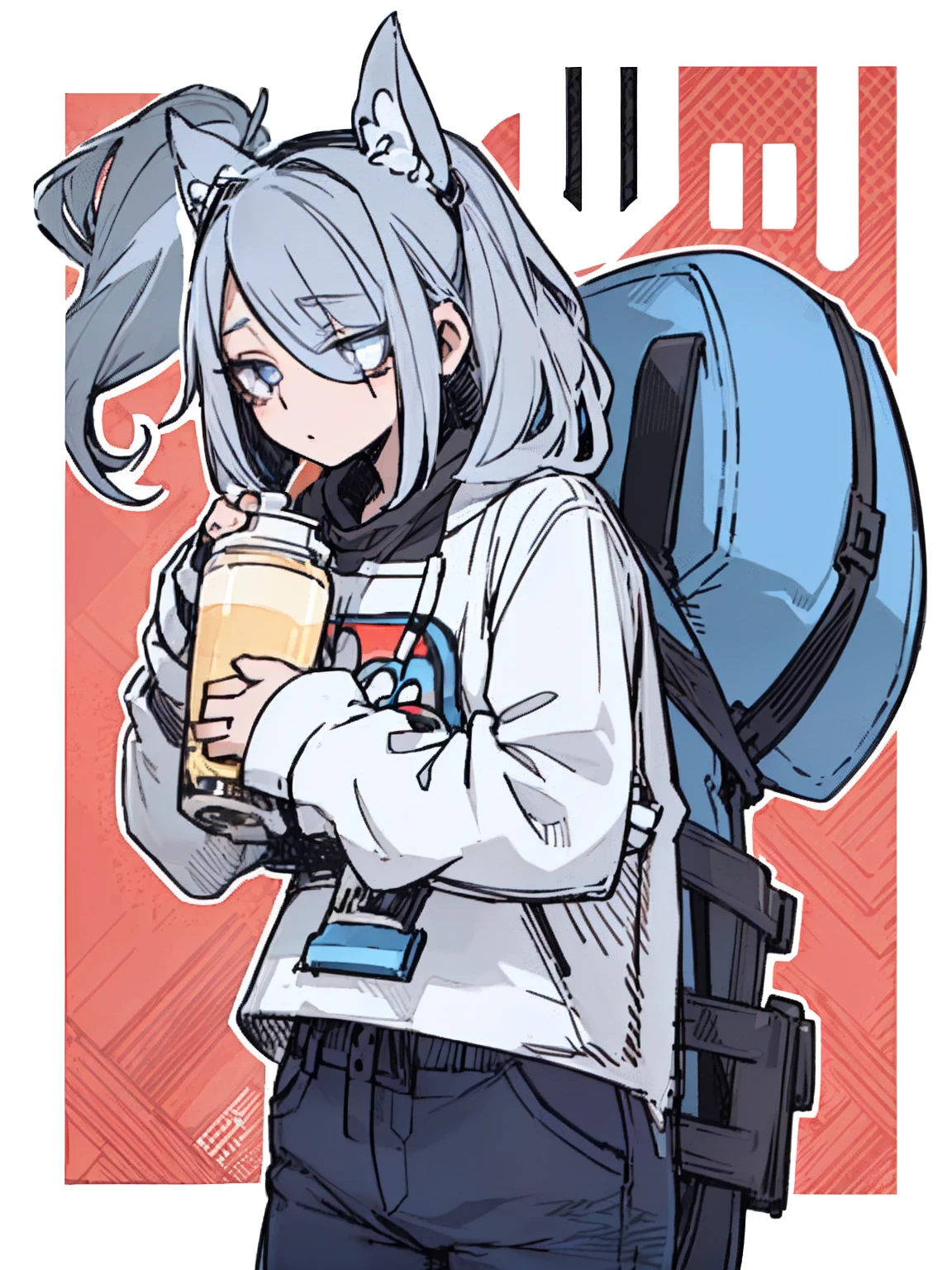 A girl frontal,((Three-quarters),(Long gray-blue hair,（Young）, simplebackground，（long sideburn），（Poor milk），（Hair covers the left eye），shorter pants，modern day，Look to the lens，Genki，vibrancy，Cute girl