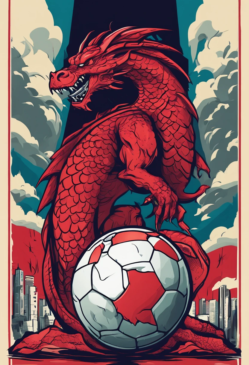 a sleek and fierce football team logo featuring a majestic red dragon cradling a globe