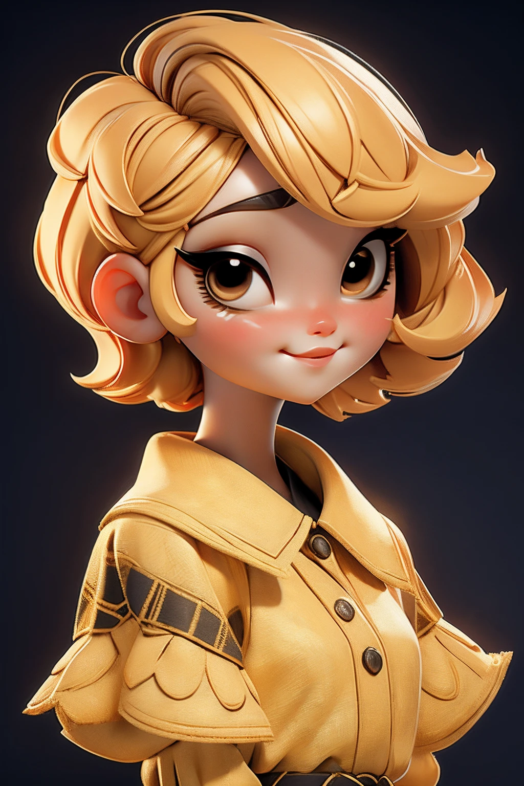 letter, 3D Face Pattern, Sweet and delicate girl, With short dyed hair ,Golden Girl,black makeup