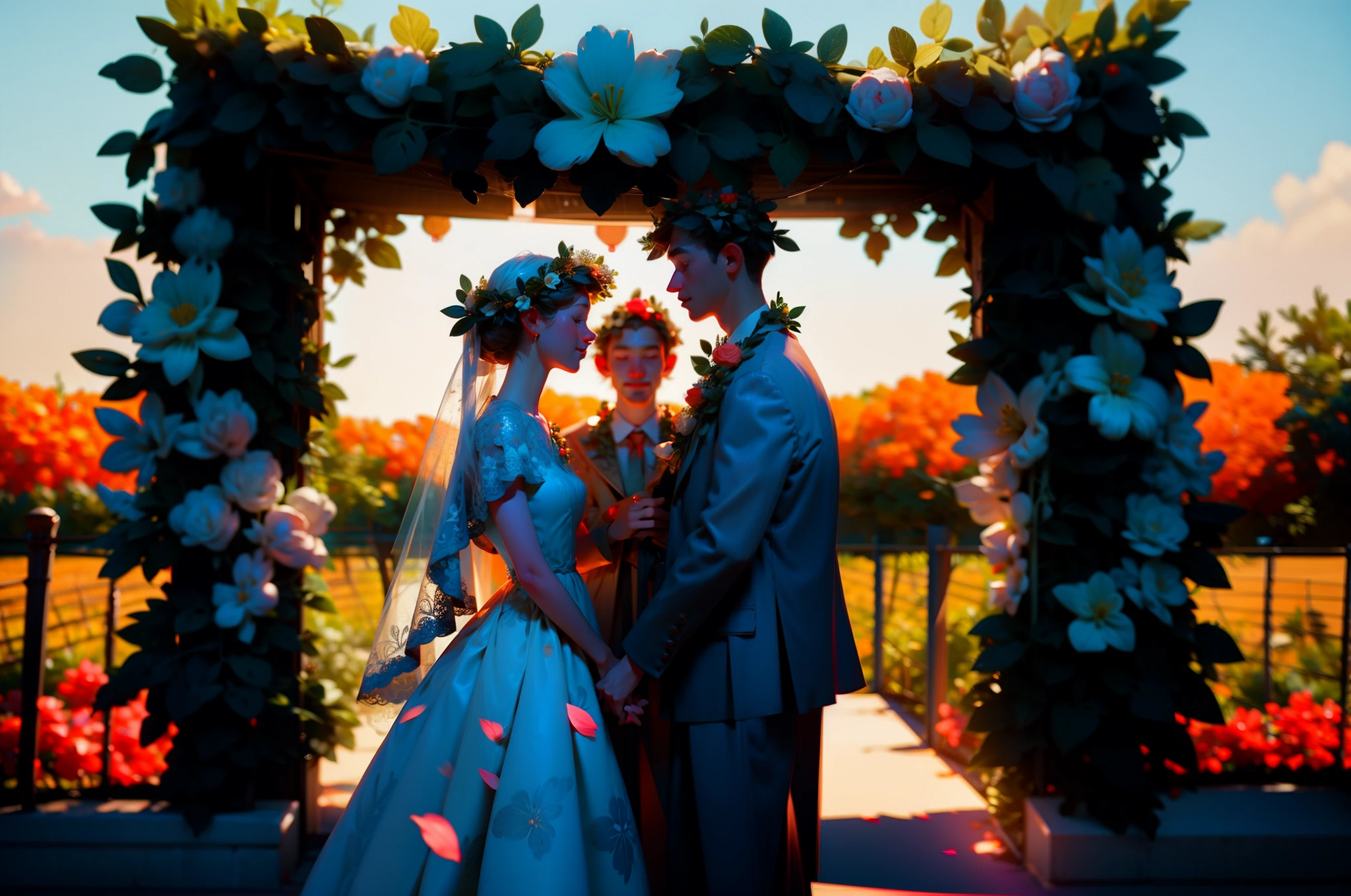 Wedding, outdoors, sunny, vineyard, flower garland, joy, excitement, love,