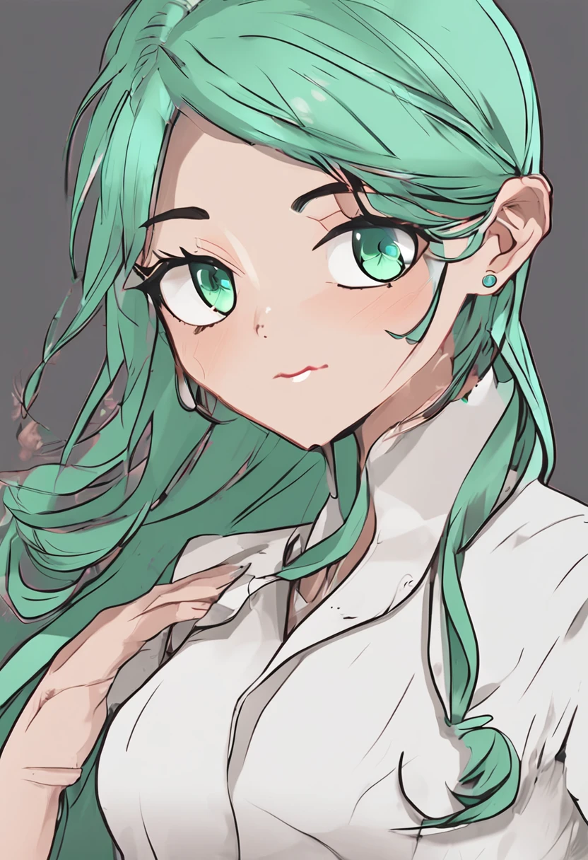 (Masterpiece), (Best quality), sharp-focus, (CharacterDesignSheet, ((Green eyes, Beautiful eye shape)), ((Blue hair shape)), (Simple background, White background: 1.3)