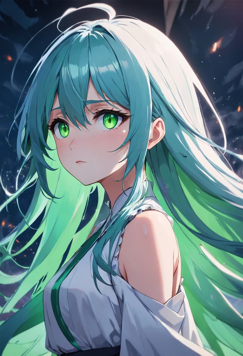 (Masterpiece), (Best quality), sharp-focus, (CharacterDesignSheet, ((Green eyes, Beautiful eye shape)), ((Blue hair shape)), (Simple background, White background: 1.3)