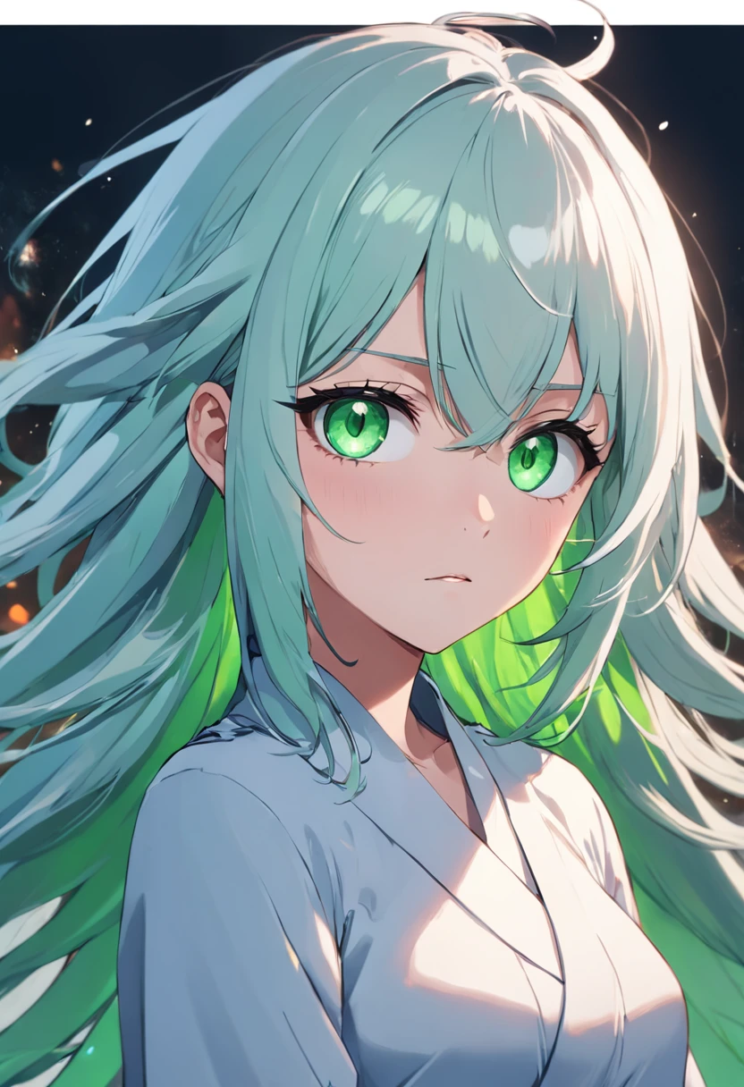 (Masterpiece), (Best quality), sharp-focus, (CharacterDesignSheet, ((Green eyes, Beautiful eye shape)), ((Blue hair shape)), (Simple background, White background: 1.3)