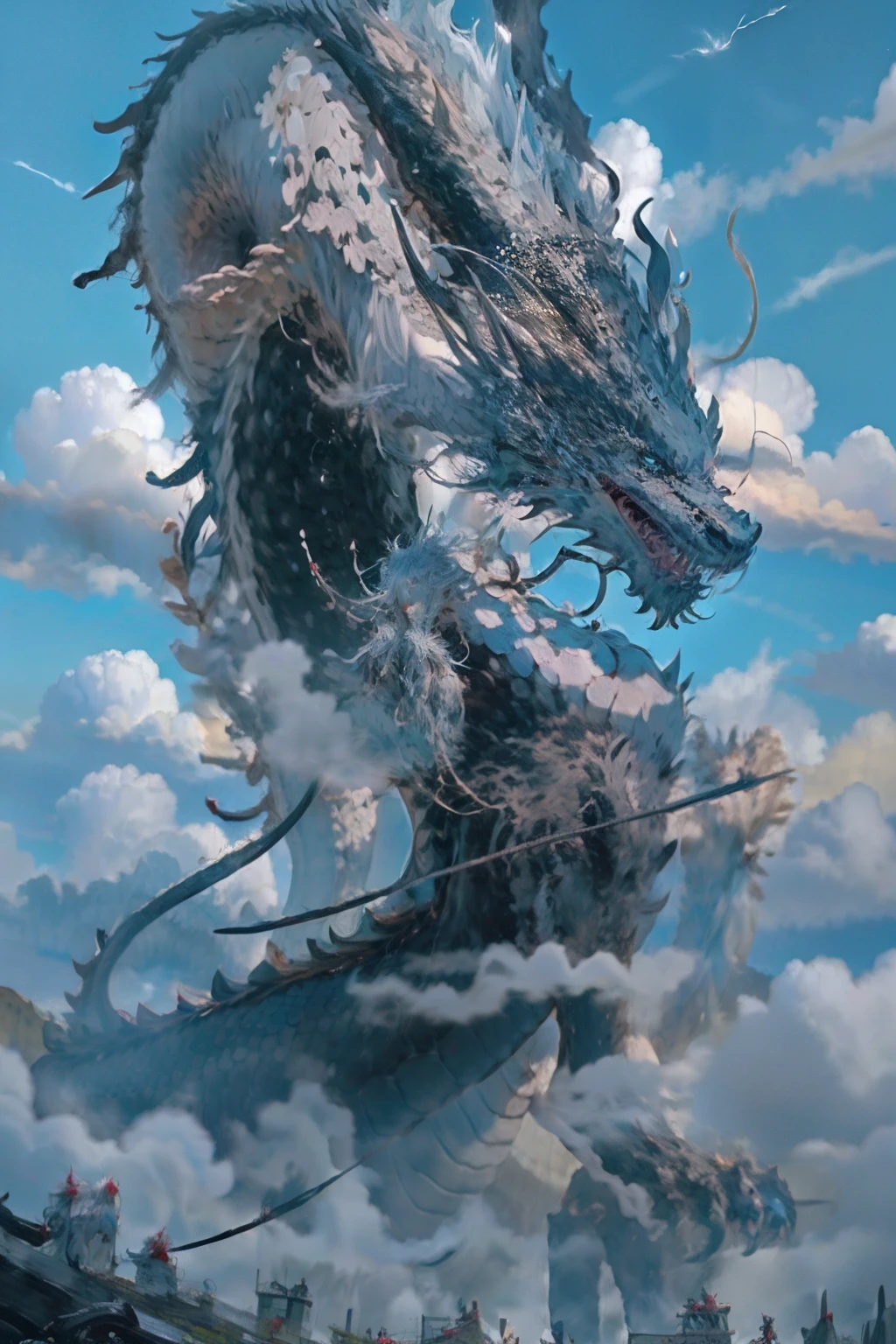 hyperrealism, photorealistic, 8k highest resolution, ultra detailed, perfectly lightning, a beautiful princess riding a black dragon, naked princess, large breasts, on sky, cloud, perfectly clouds, perfectly sky, perfectly black dragon,