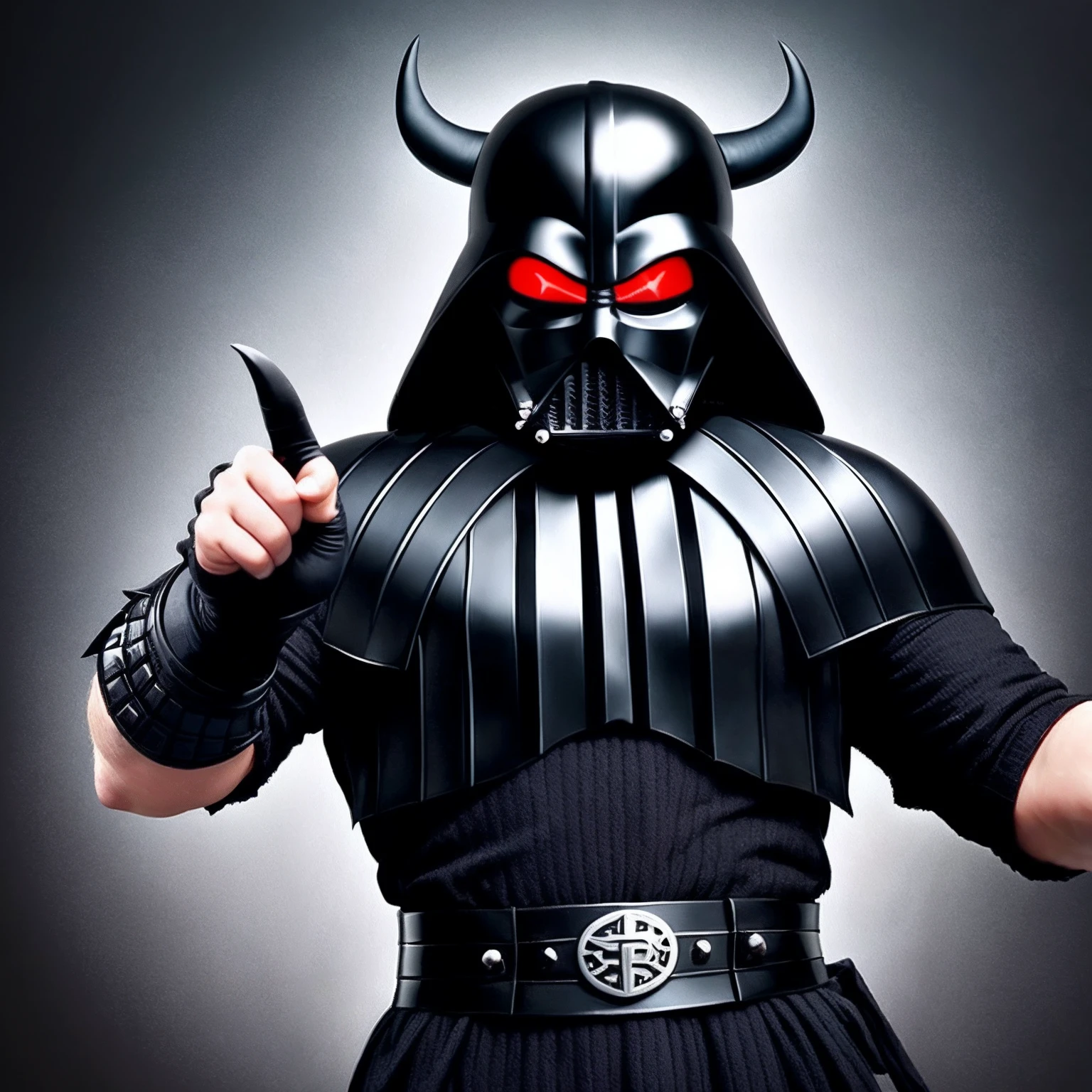 Dark vader viking pointing finger, fangs, best quality