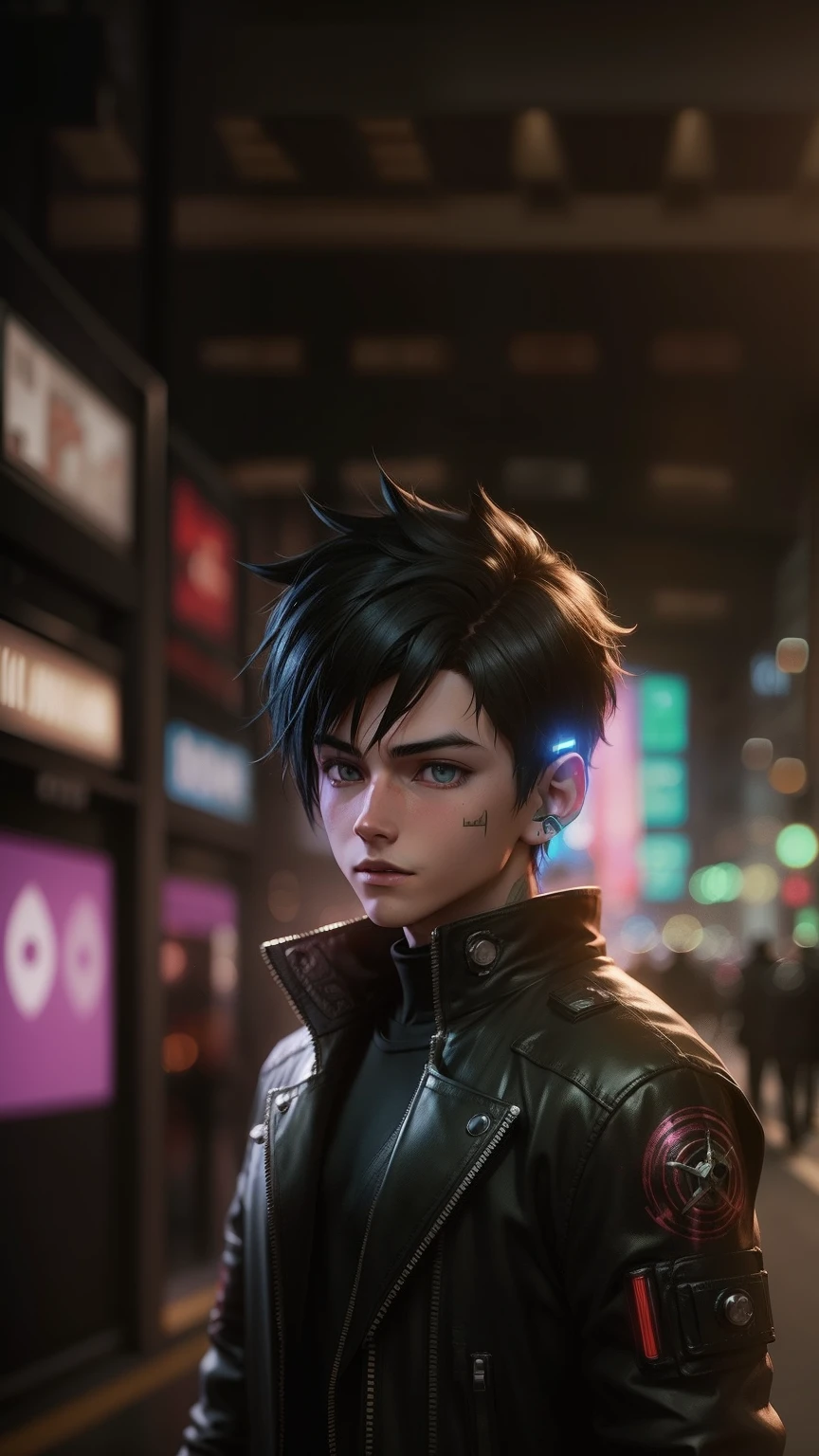 Anime 3D Boy, Glowing Background Cyberpunk
