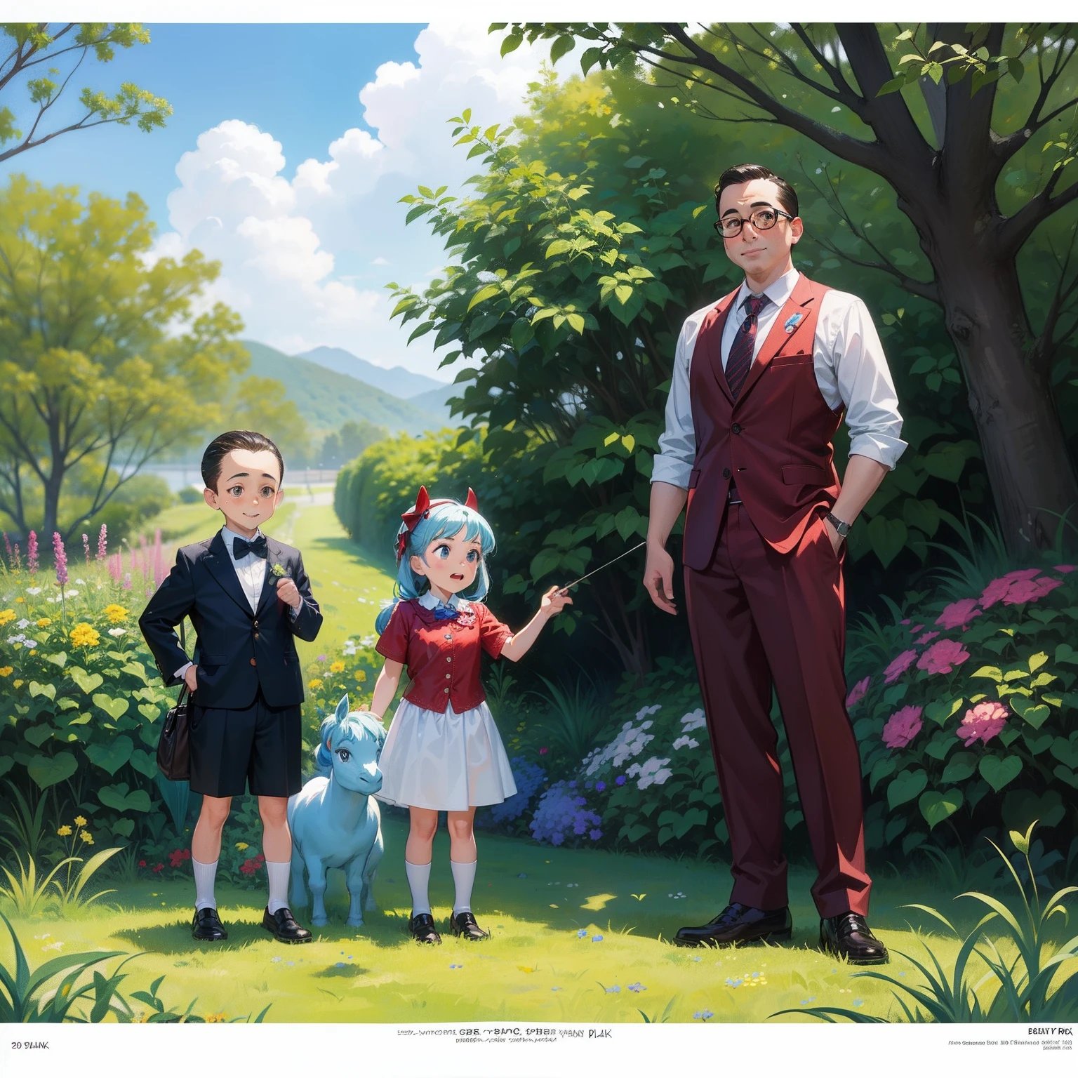 Dental floss bush, dental floss, pee wee Herman, and the Pygmy pony over by the dental floss bush, concept art, 4k