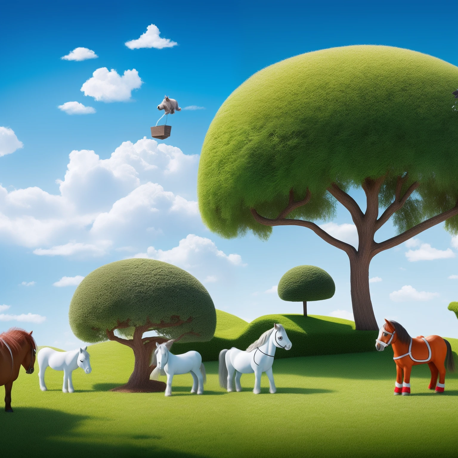 Dental floss bush, dental floss, pee wee Herman, and the Pygmy pony over by the dental floss bush, concept art, 4k