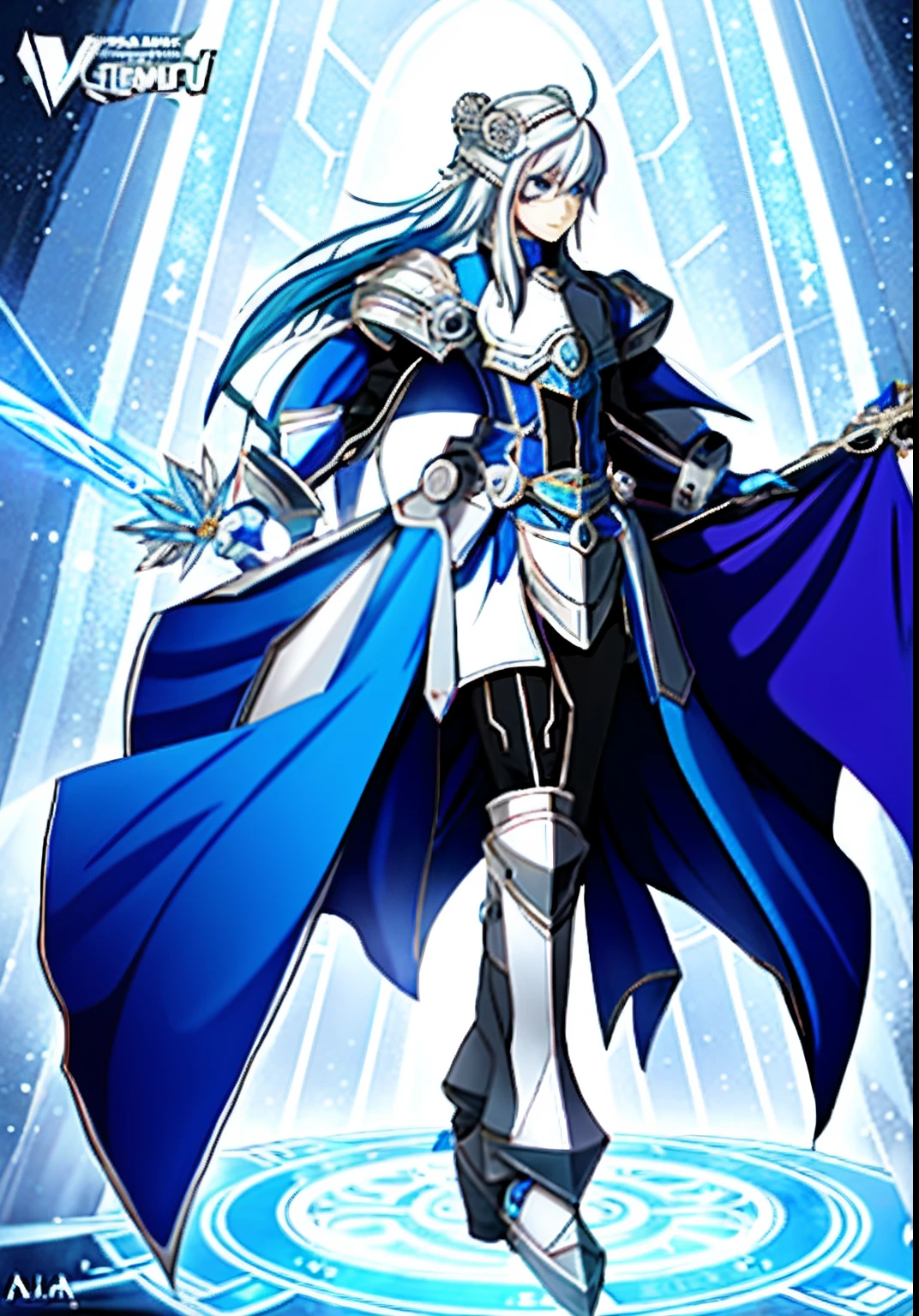 Personaje de anime con espada y armadura en fondo azul y blanco, fantasy paladin woman, Full portrait of the magic knight, knights of zodiac girl, epic mage girl character, gorgeous female paladin, Armadura de color azul y plata hielo, portrait knights of zodiac girl, Retrato completo de Elementalist, female paladin, Maga femenina!, Caballero Princesa Elfo, Vestido con armadura ligera