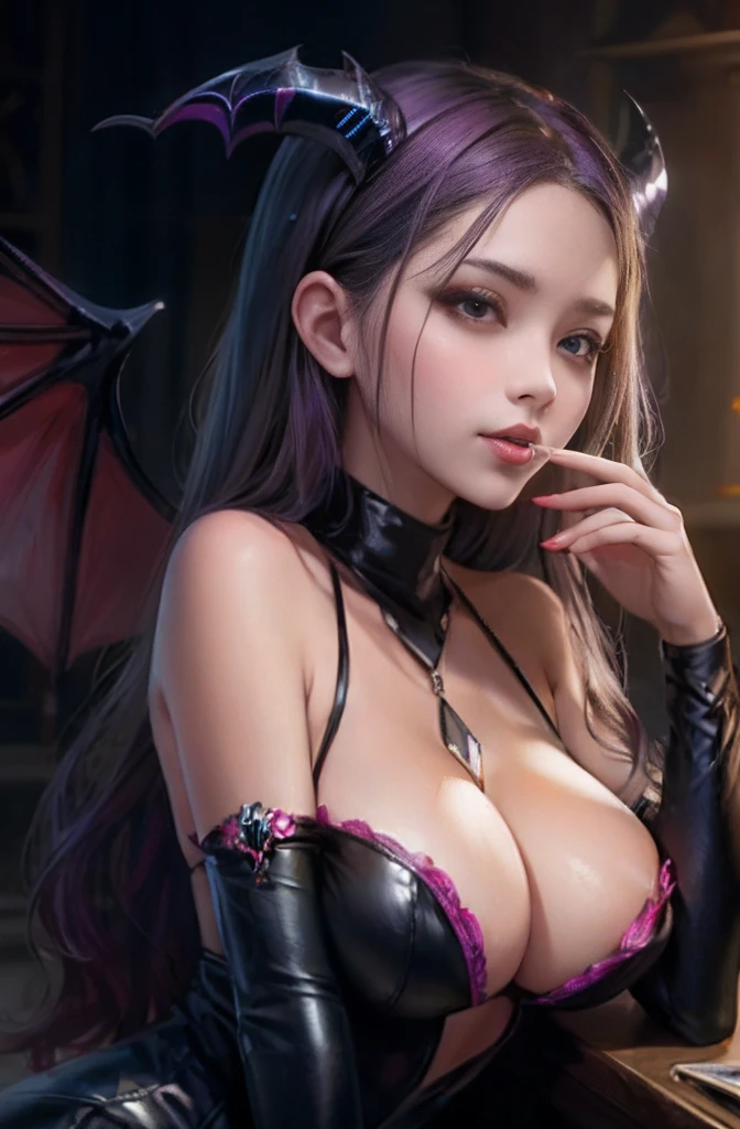 Sexy woman in black leather outfit with purple hair and wings, beautiful succubus, succubus in tight short dress, succubus tattoo on the shoulder, succubus | medieval, Portrait of a succubus in a sundress, wlop and artgerm, succubus, extremely detailed artgerm, wlop and rossdraws, fanart best artstation, fantasy art style, wlop rossdraws