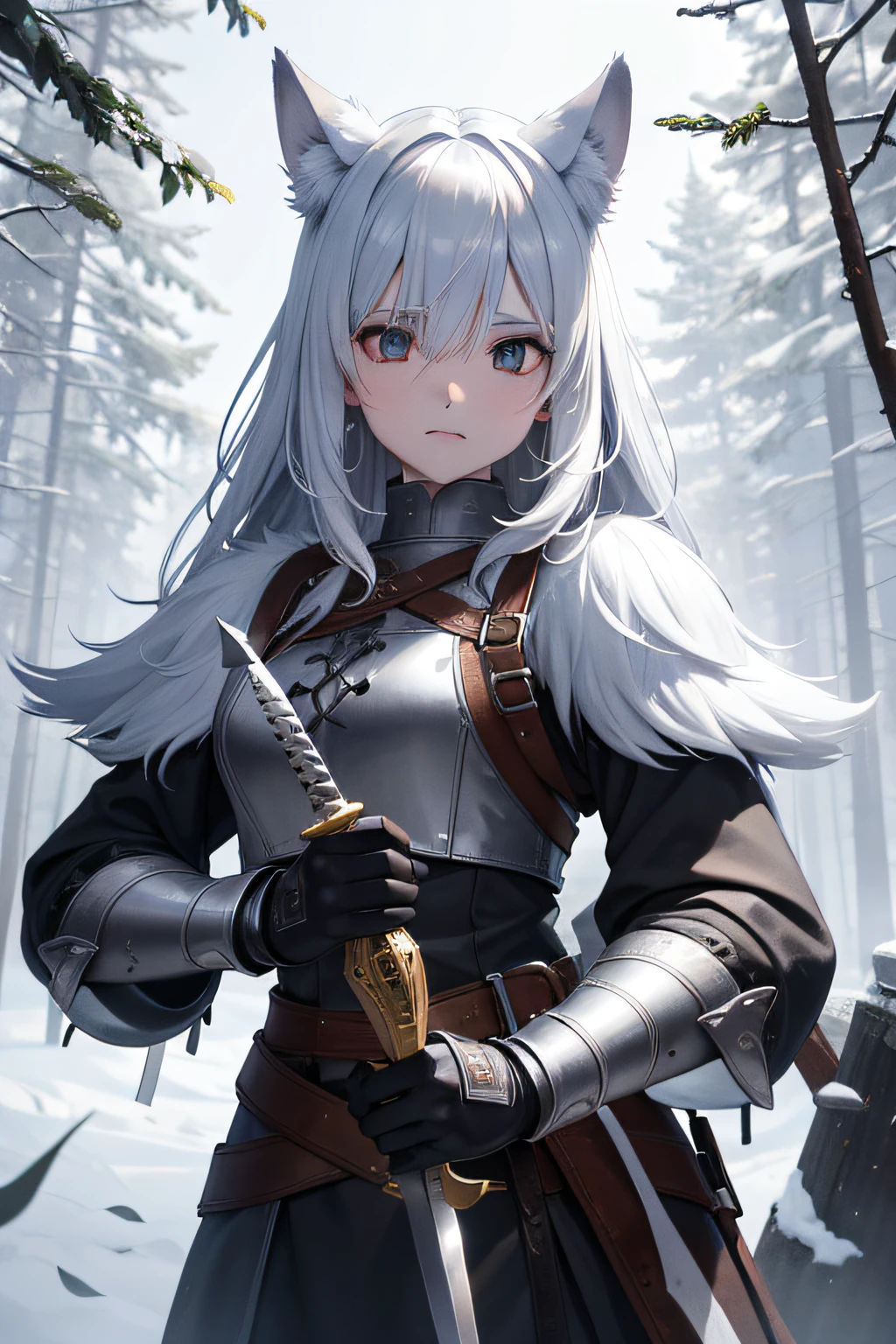 White-coated werewolves, having traces of war, wearing leather armor, being in a camp in the middle of the forest;. holding a two-handed sword with metal being a rare, o de cor negra mais conhecido como Ferro das sombras. Its resistance is high as well as the wire can be extremely sharp cutting any protection that is placed in front of you.