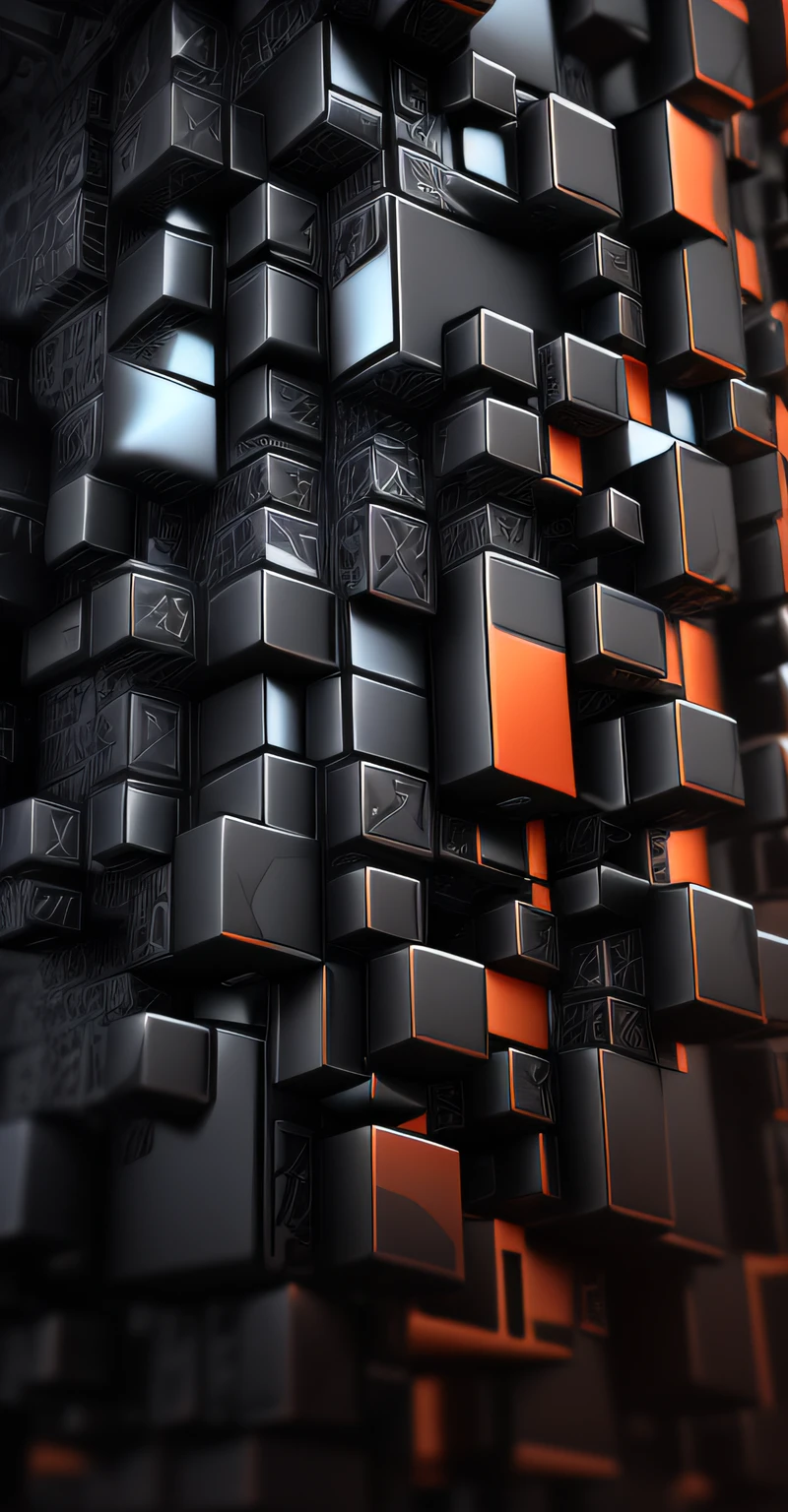 Close-up of a bunch of black and orange cubes, abstract blocks, Abstract High Quality, abstract tech, abstract art representing data, 3d digital art 4k, Cubo Futurism, Cubo - Futurism, digital art - w 640, 4 k hd wallpaper very detailed, cube, computer wallpaper, 8k hd wallpaper digital art, Digital Art
