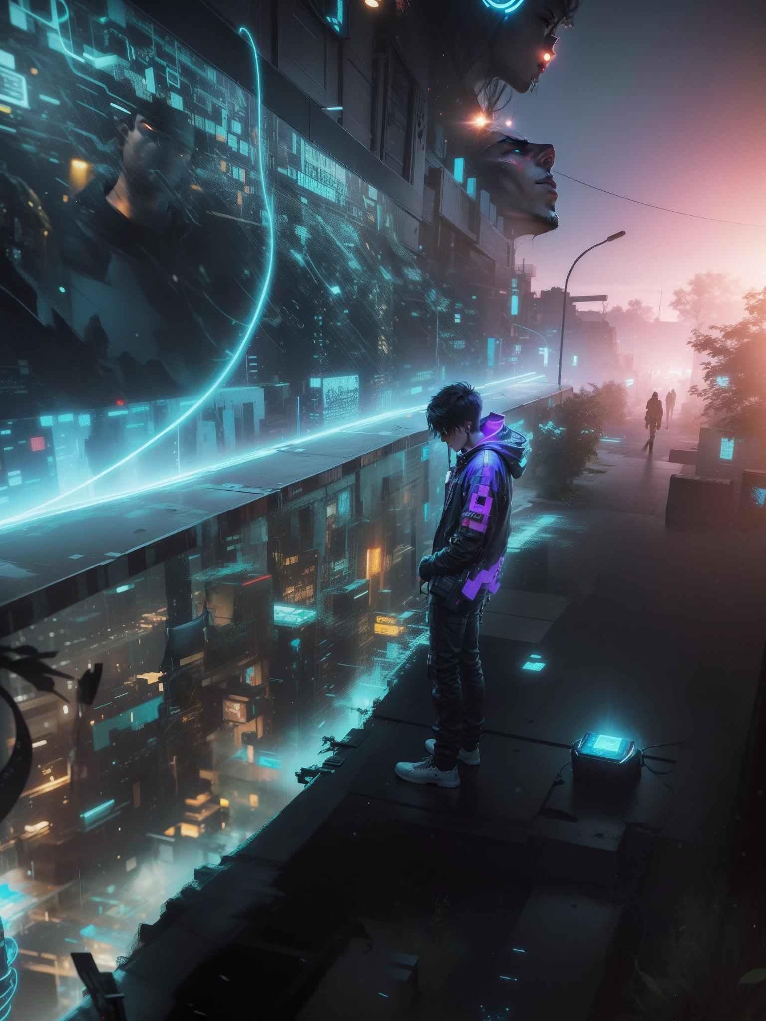 Handsome boy , hacker , cyberpunk , ultra realistic