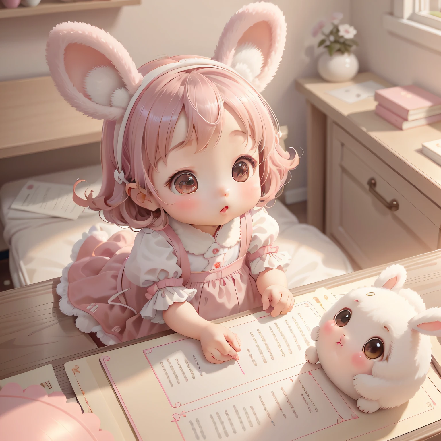 a cute bunny girl smiling, nylons, pumps