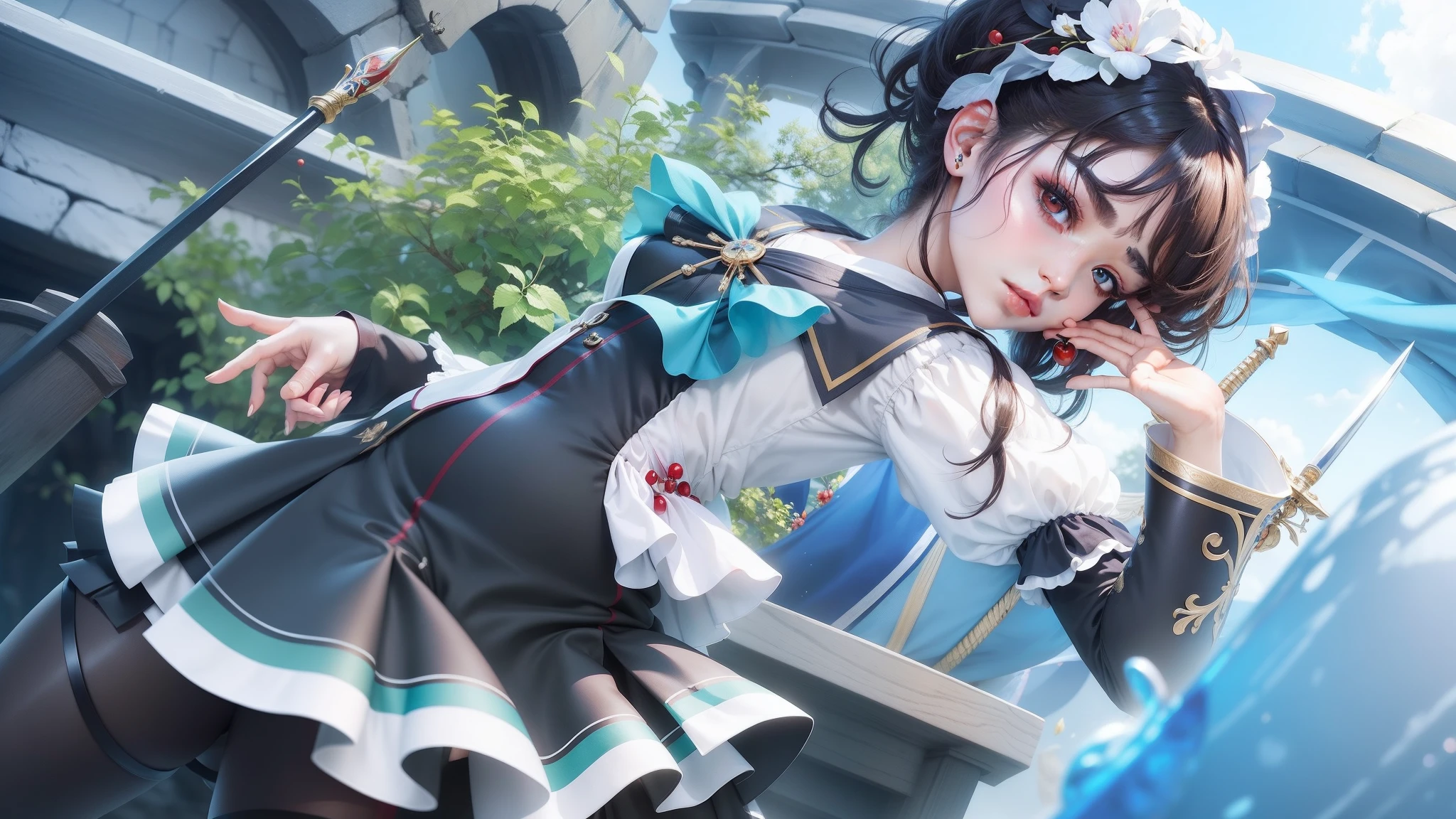 (best qualtiy), (tmasterpiece:1.1), (hyper HD), (The painting style is beautiful), (1girll), recital, Dynamic angle, 校服, adolable, Defines facial skin