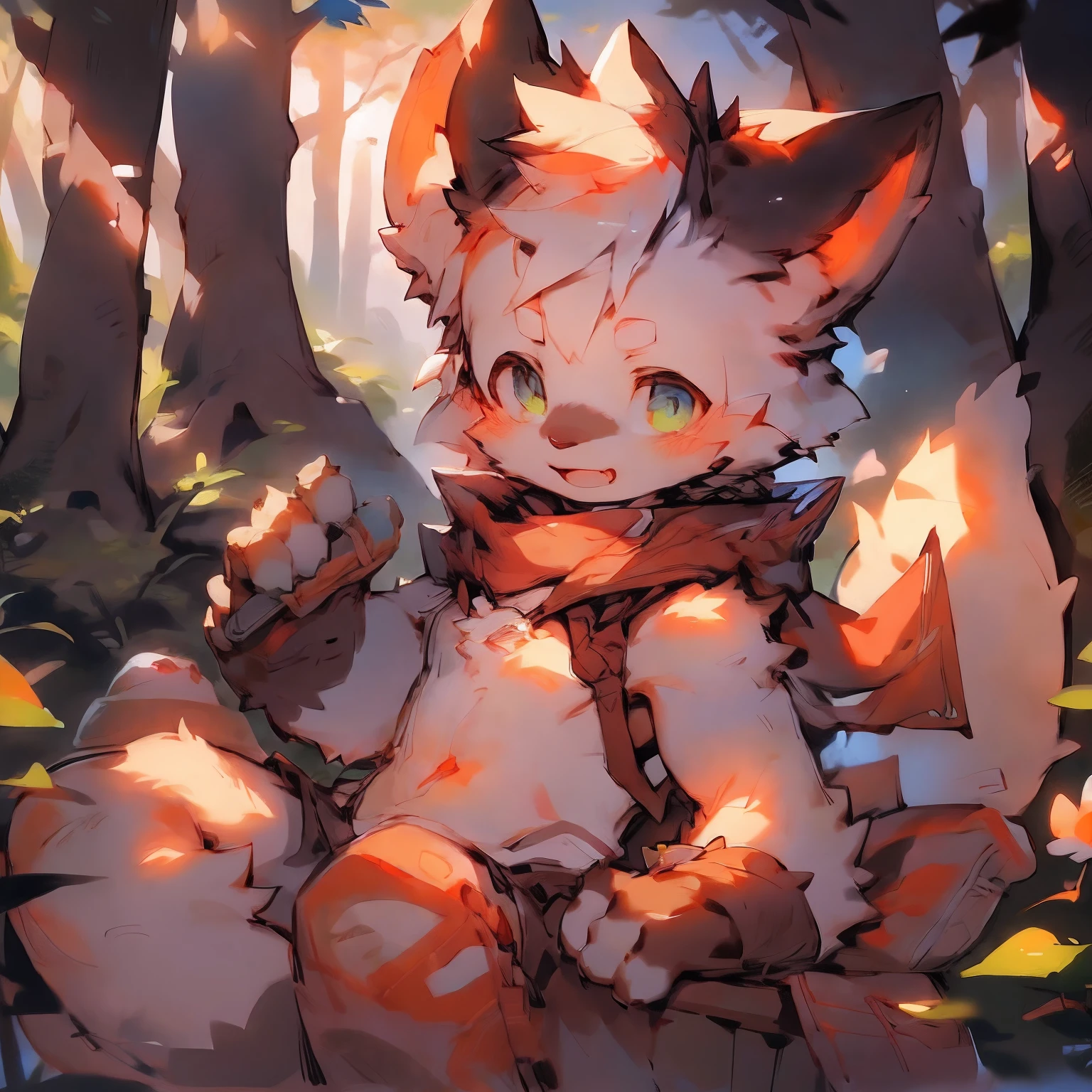 A curious honey male fox cub peeking his head out of a cozy fox den in the forest. He has orange fur, a bushy tail, and perked up fluffy big ears. He wears a green adventurer's cap and scarf. His eyes are bright with wonder as he surveys the lush woods outside the den, sunlight streaming through the trees. Small birds flutter nearby while a deer passes in the distance. The fox cub has an excited, eager expression, ready to explore the outside world.
BREAK
anthro,furry,feral,(digital media \(artwork\):1.2),(hi res,absurd res:1.2),perfect anatomy,anatomically correct,detailed,detailed face,detailed eyes,(realistic fur,detailed fur:1.25),detailed background,amazing background.
BREAK
(by puinkey \(artist\):1.2),(by unrealplace,by kuroisumi,by milkytiger1145,by moki,by emolga 1,by ovopack:1.2),(by cydonia xia:0.8),(by Pino Daeni:0.8),(by hioshiru:0.8),(by chunie:0.8).