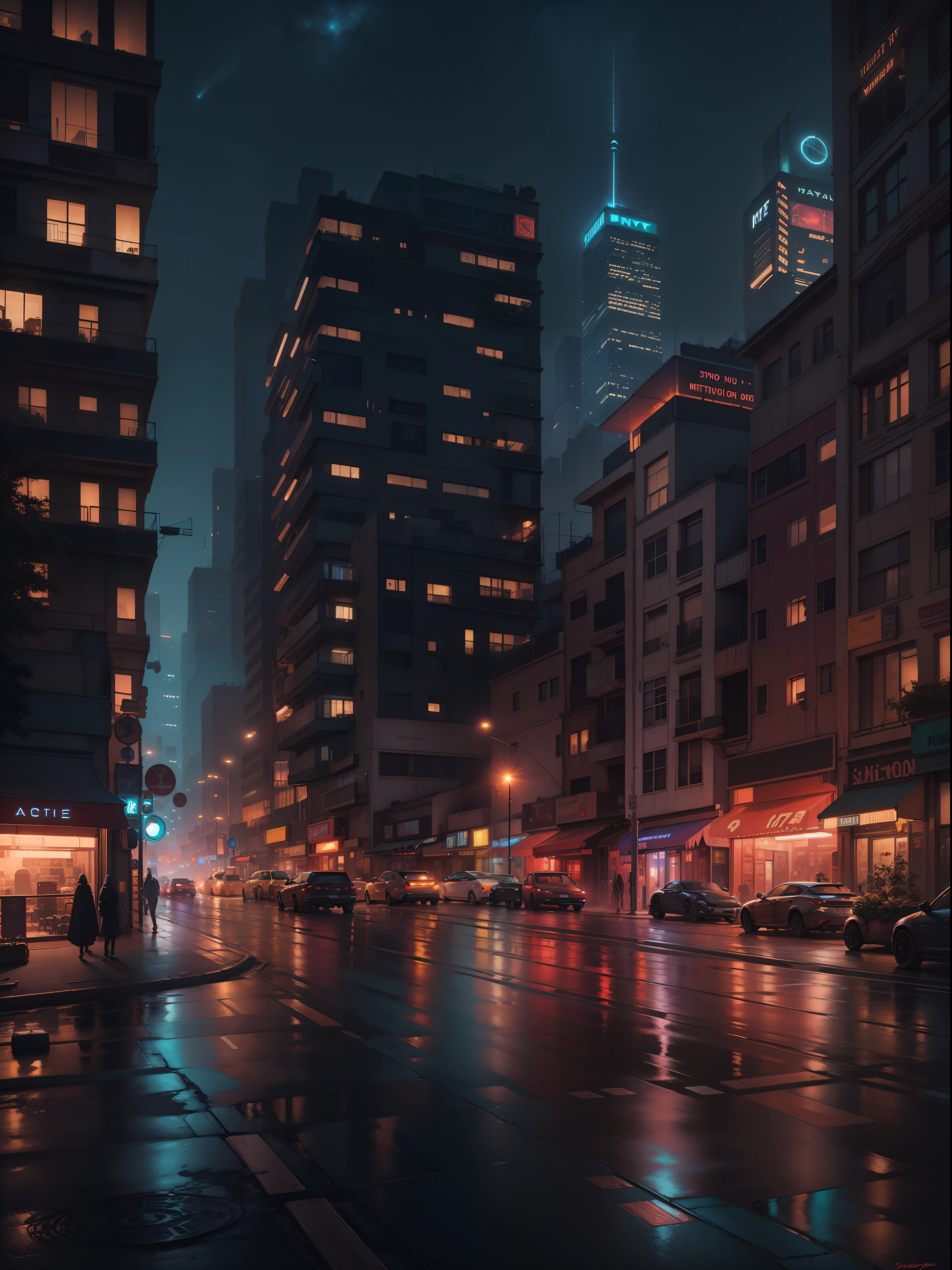 night city Arte de Vincent Di Fate, Unrealistic, Photorealistic, Photorealism, 1080p, Full-HD, super realistic, 16k, Realism