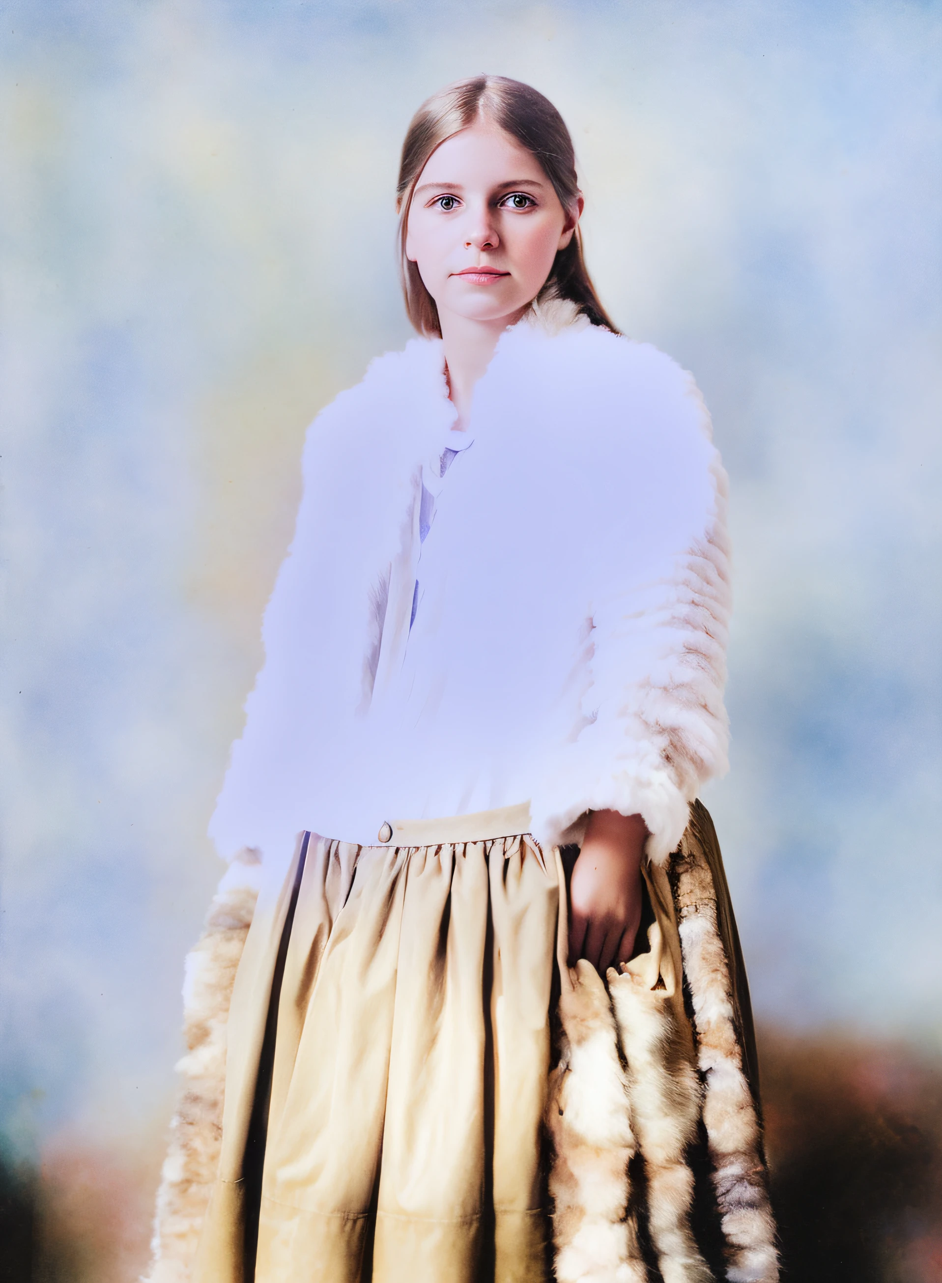 Photograph of a girl in a dress and fur stole, colorized photograph, Una foto coloreada, hand dyeing, Foto coloreada, coloreado 1 9 0 4 foto, Retrato de perla autocromada, coloreado, colored photon, Color restaurado, Imagen en color, coloreado, Foto de una mujer, Retrato de estudio en color, foto restaurada, fondo coloreado