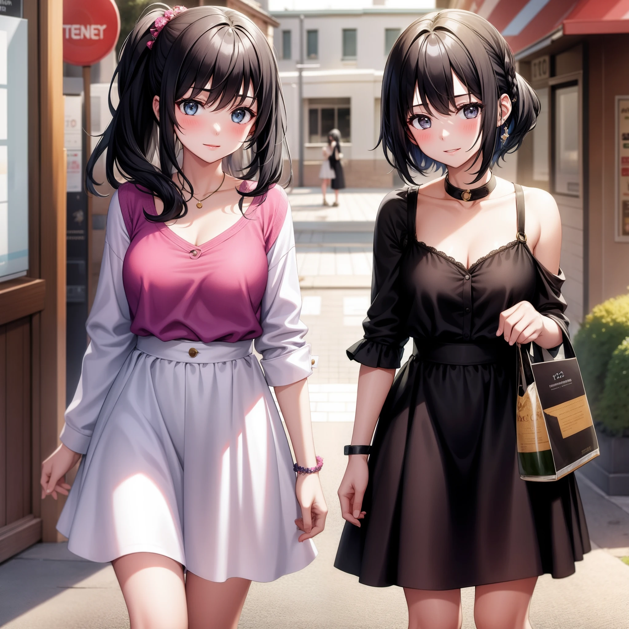(anime style, two girls:1.2, friends:1.2, black hair:1.2) celebrating birthday