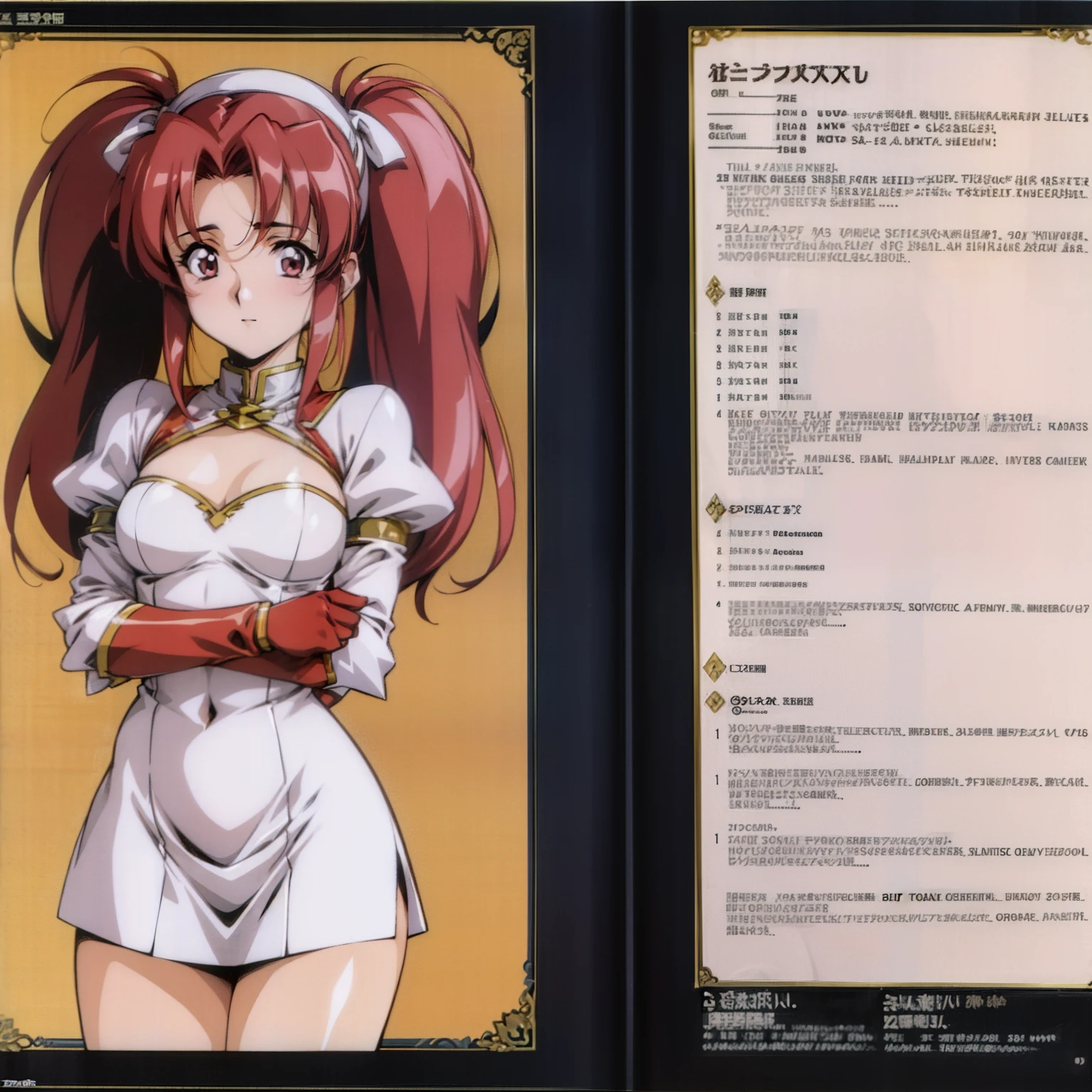 Female, cleric, upper body, clevage, pig tails, red hair, urushisato, ova, character sheet