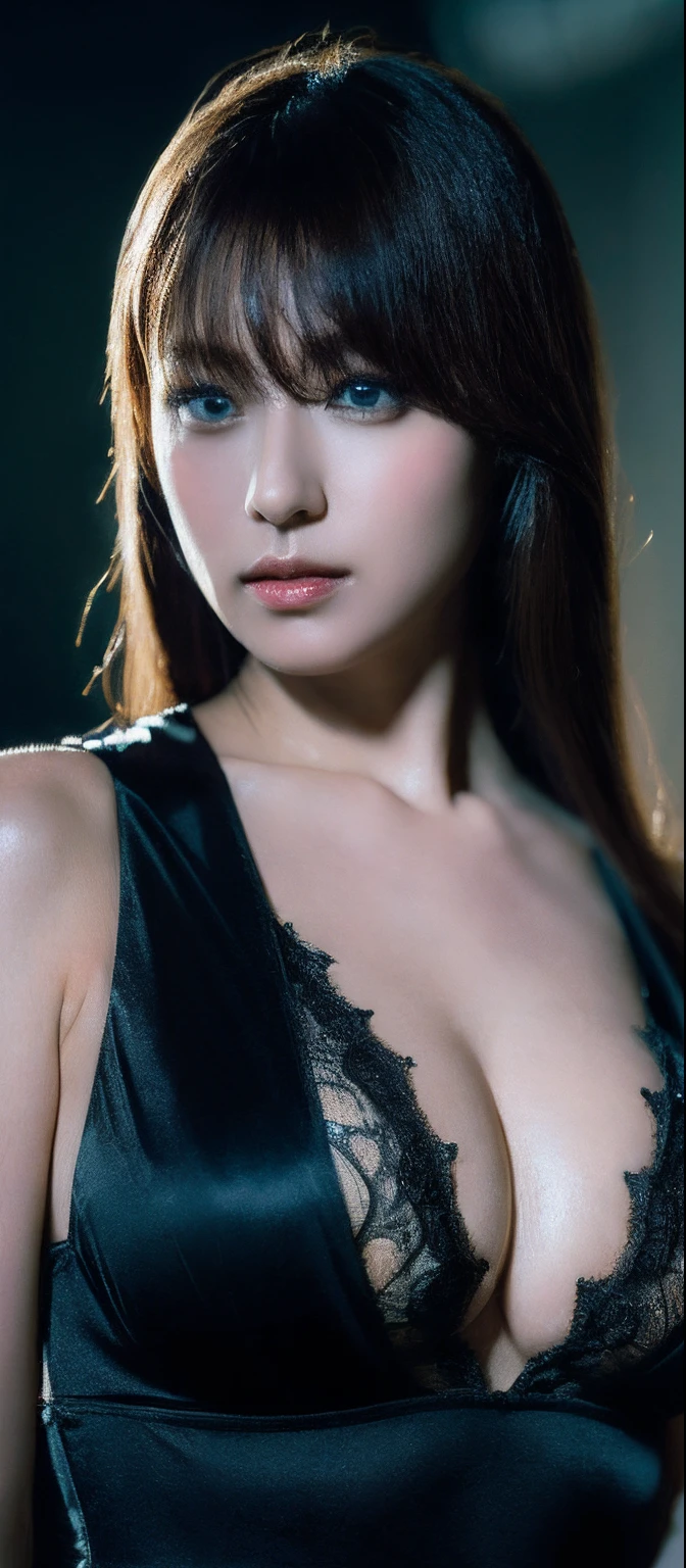 (top-quality、hight resolution、masterpiece:1.3)、Creates a female work that combines a dark and crazy world view centered on black with intense fantasy elements in high quality。She wears a white luxurious lace and jeweled dress(large full breasts:1.9), a blond, It has a creepy and attractive appearance,Her overarching fashion style is、Emphasize her personality。The background is a sky of eerie black clouds, Silhouette of Castlevania, Fantastic fantasy world, Her figure is mysterious, Dark atmosphere and fantasy essence blend perfectly。 Light and shadow effects are skillfully expressed、The details of the black costume and her face and expression are depicted in detail.。The fantasy element is even more powerful、A magical light envelops her。The overall atmosphere is mysterious and enchanting, yet、Gives a unique artistic touch。This work is、It stands out for its black and dark tones.、Evokes visual stimuli and aesthetic sensations、Gives the viewer interest and mysterious charm。 Create high-quality pieces that weave fantasy elements into a dark and crazy world。Her eerie and charming figure and fantastic background、It will make a deep impression on the viewer as a unique work of art.。