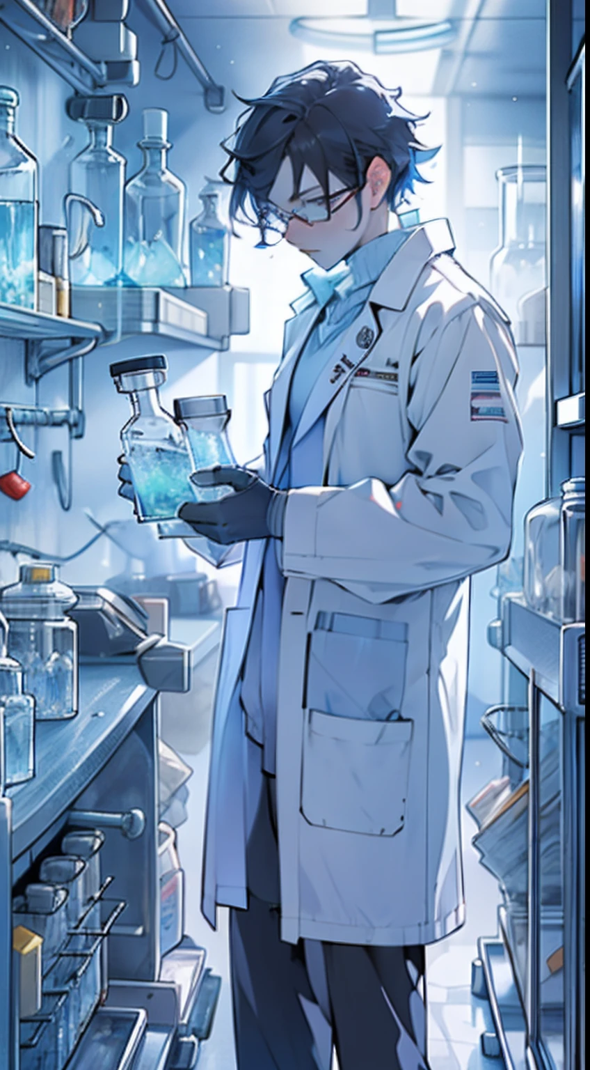 arafed man in a lab holding a glass with a liquid inside, he is in a alchemist lab, mad scientist working, portrait of a rat mad scientist, poetic sequence in mr. clean, russian lab experiment, elite scientist, portrait of a male hydromancer, scientist, in an underground laboratory, foxish guy in a lab coat, molecular