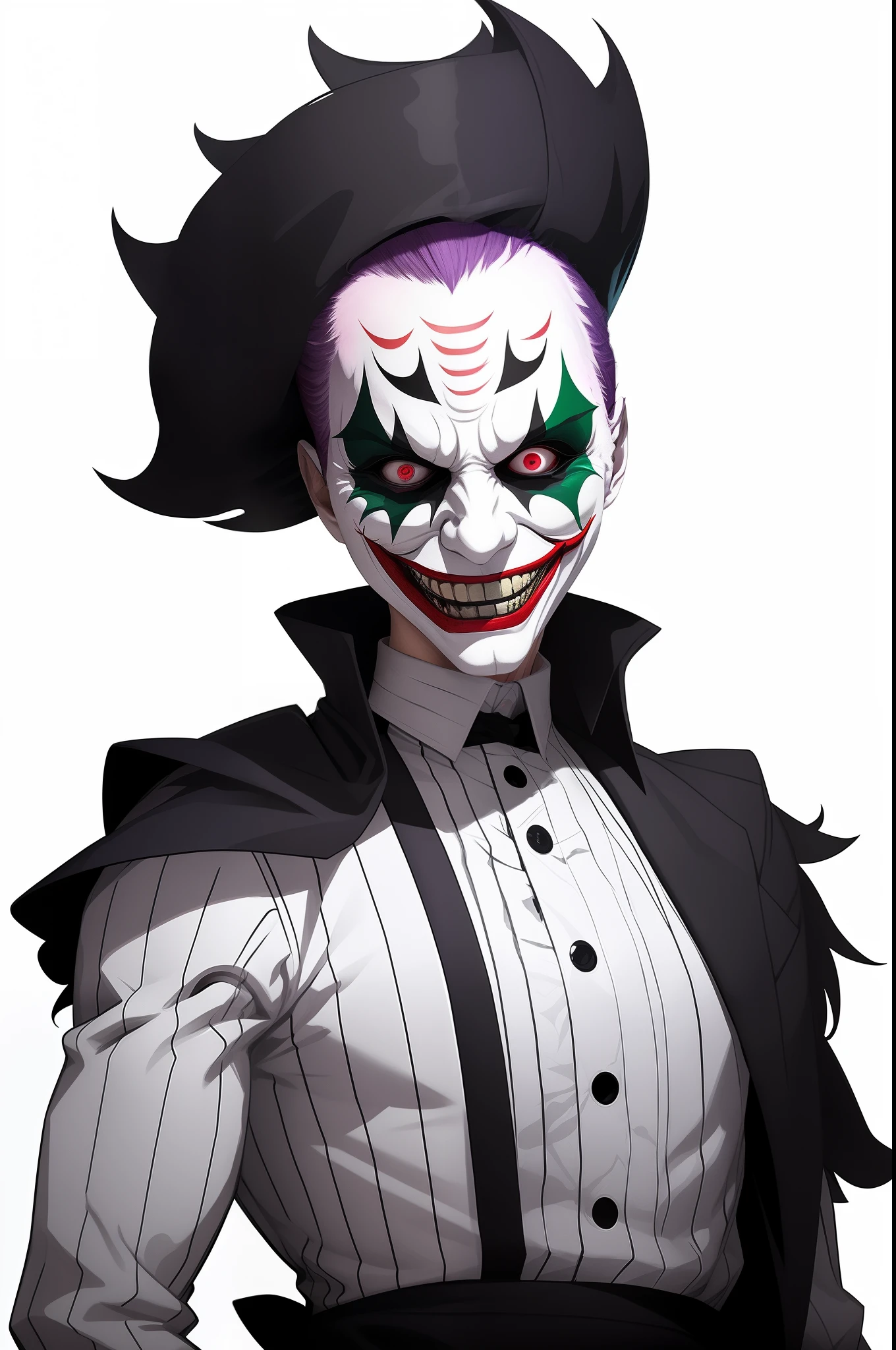 new mask joker, new face joker, digital art from danganronpa, evil grin, kawacy, jazza and rossdraws, [[[[grinning evily]]]], new mask clown, killer smile mask, fantastic draw, change color