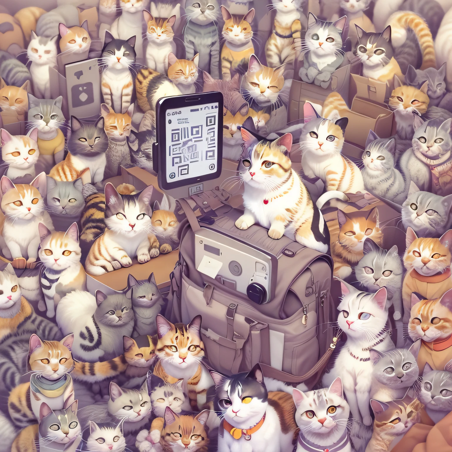 "Delicate QR code cat lady illustration,Show the charm of cuteness and technology"