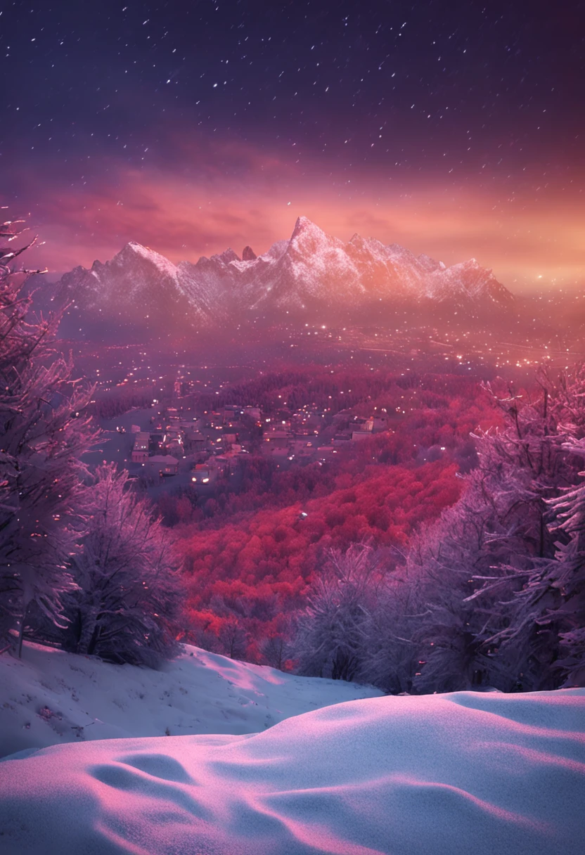 masterpiece, best quality, in winter, stars, sky, the top of the hill,