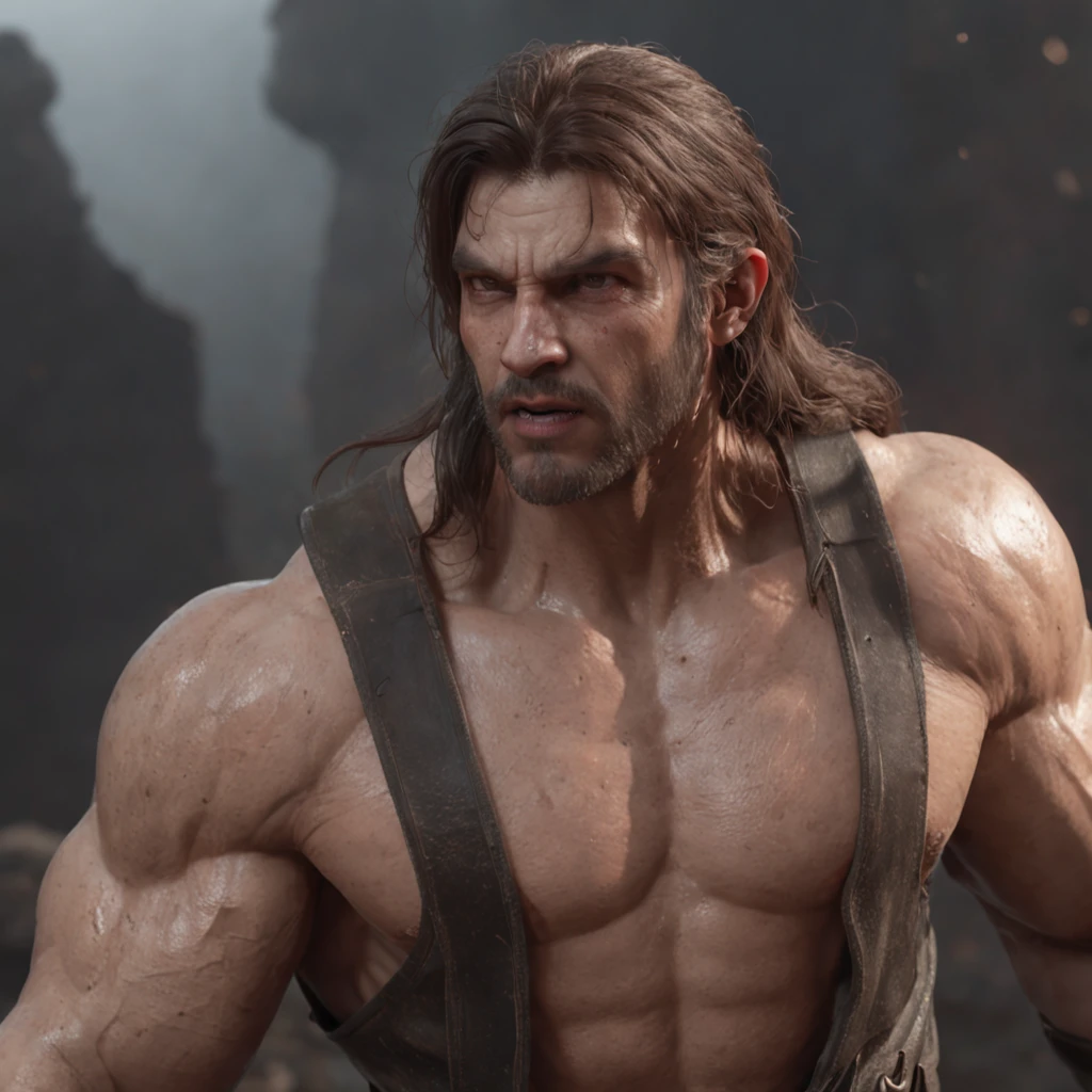 (professional 3d render:1.3) af (Realistic:1.3) most beautiful artwork photo in the world,Features soft and shiny male heroes, ((Epic hero fantasy muscle man rough wet hero angry look long hair short beard and ferocious expression in dynamic pose, Fantastic location, Majestic cluttered environment)), full body 8k unity render, action shot, skin pore, very dark lighting, heavyshading, Detailed, Detailed face, (vibrant, photograph realistic, Realistic, Dramatic, Dark, Sharp focus, 8K), (Old leather garments damaged by weathering:1.4), ((((Wear fur)))), (Intricate:1.4), decadent, (Highly detailed:1.4), Digital painting, rendering by octane, art stations, concept-art, smooth, Sharp focus, illustration, Art germ, (loish:0.23), wlop ilya kuvshinov, and greg rutkowski and alphonse mucha gracias, (Global illumination, Studio light, volumettic light), heavy rain, particles floating, lotr, fantasy, elf, full bodyesbian, ((Dark and ancient city background:1.3)),CGSesociety,art stations