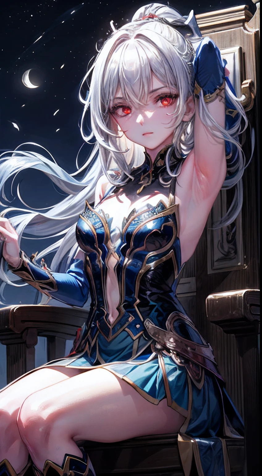 (masterpiece), best quality, expressive eyes, perfect face, armpit dance detailed,moon background,sit at throne,red eyes