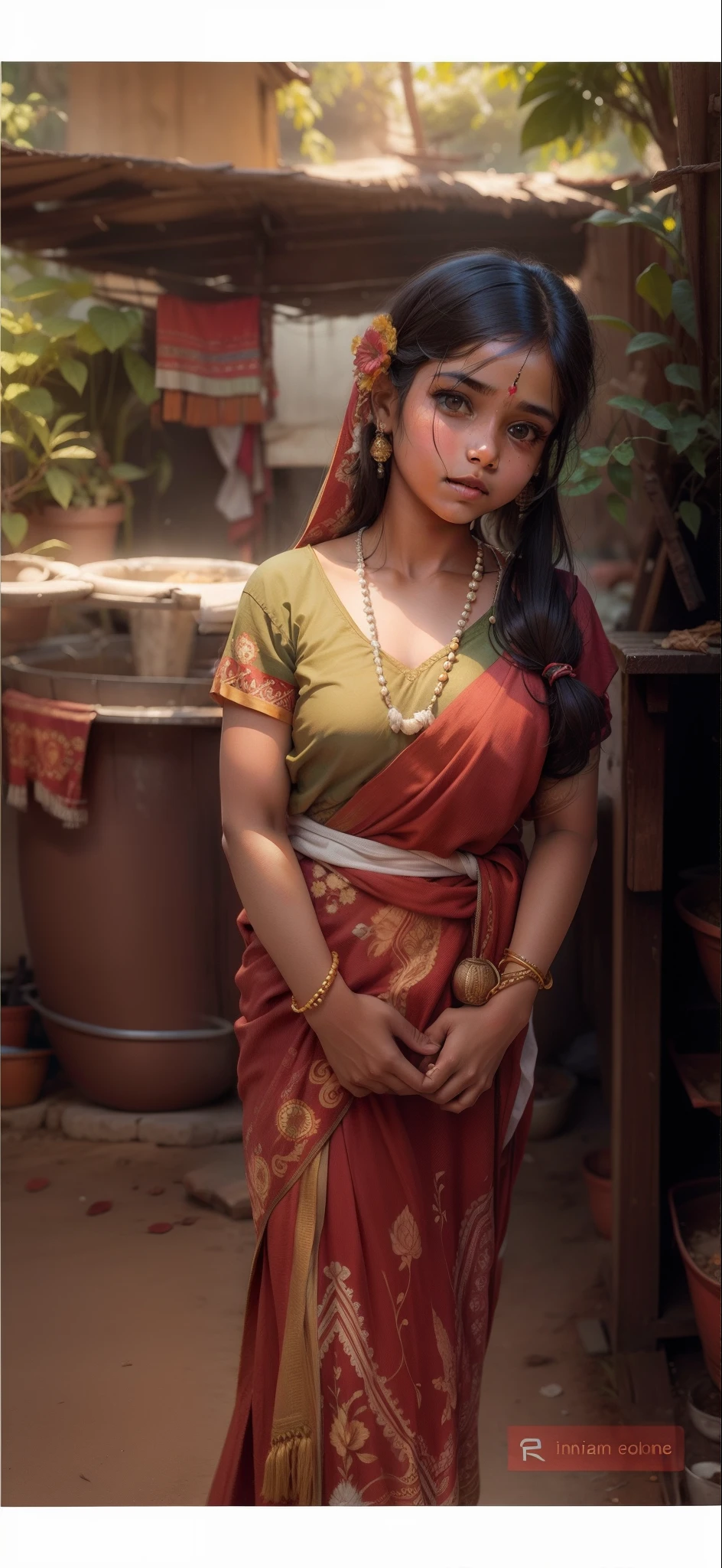 Kerala 25 years old girl in saree in flower place in onam day