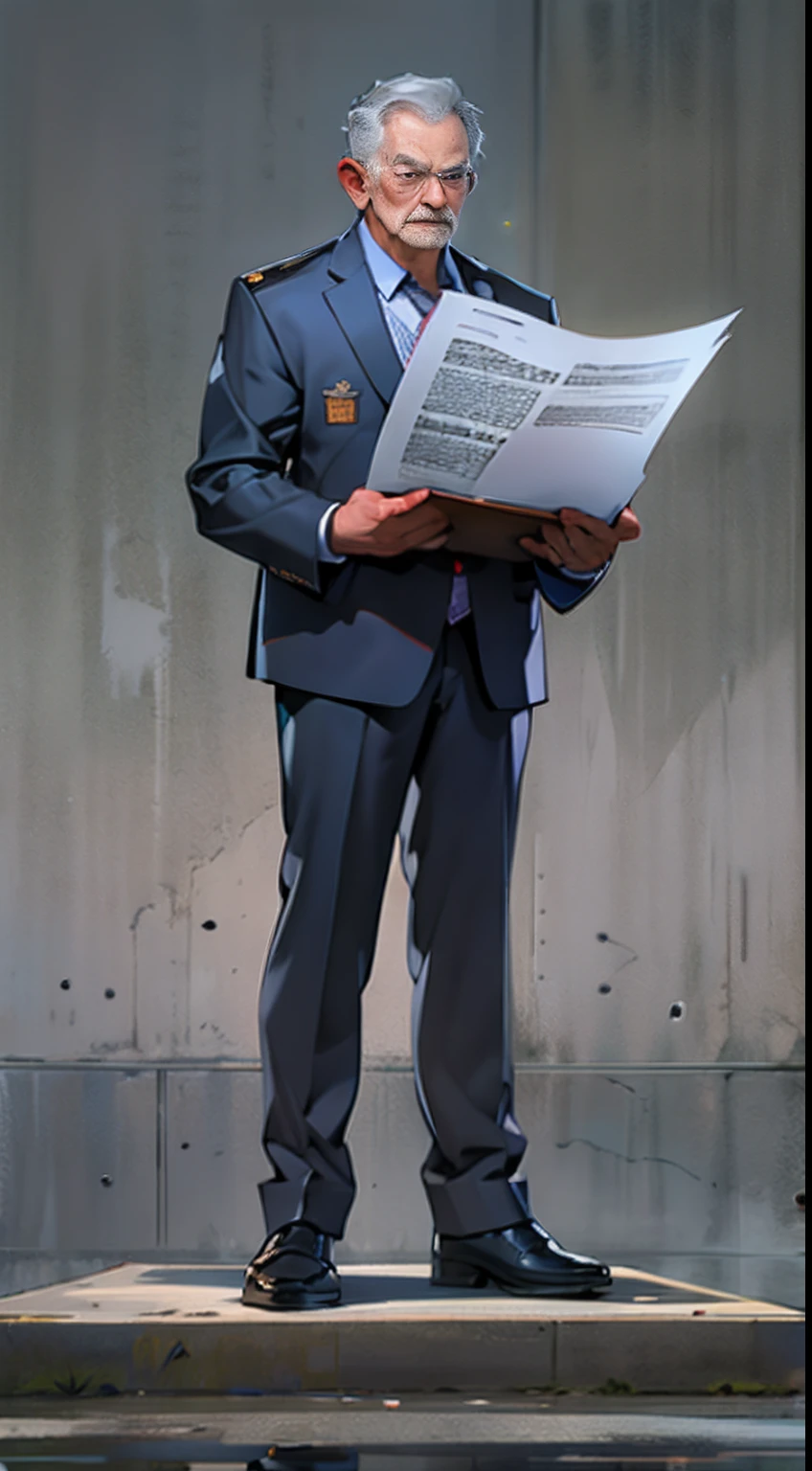 A serious government official standing on a podium, holding a thick legal document, with a dark background symbolizing the removal of all videos and topics about seafood on the internet, ,in the style of the stars art group xing xing, 32k, best quality, masterpiece, super detail, high details