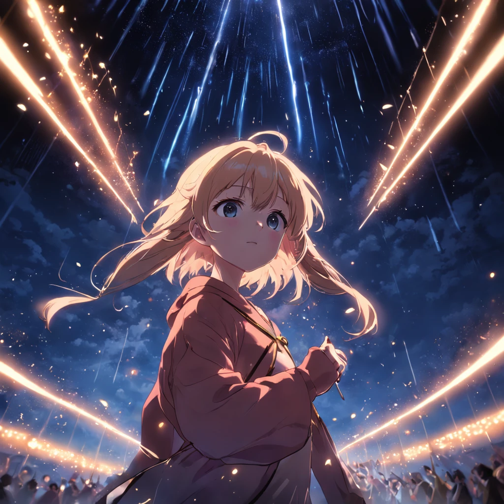 tmasterpiece, beste-Qualit, filmstill, warm soft lighting, the night, (sparks: 0,7), shooting star, motion, no people, no girl