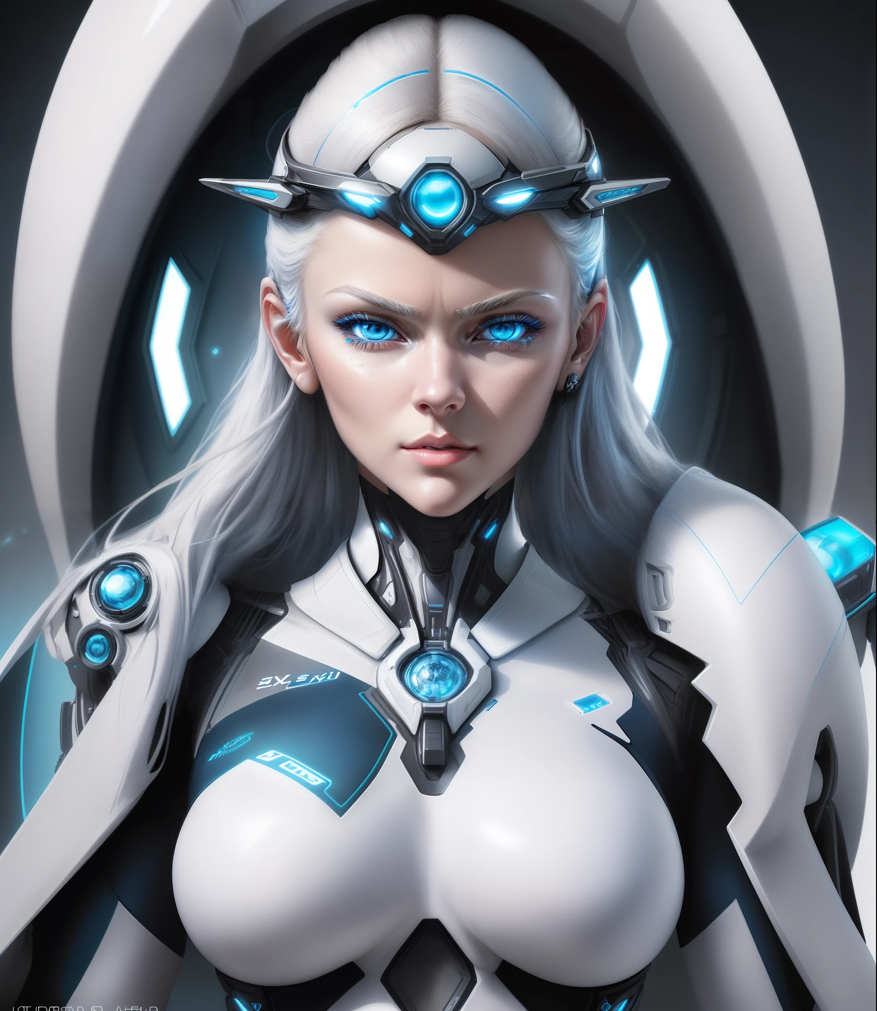 SDXL 1.5, full ultra HD, Digital art style, ultra high resolution, ultra sharp, portrait of    a futuristic, sci-fi, beautiful white,blue eyes, woman in cyborg bikini,futuristic fation show