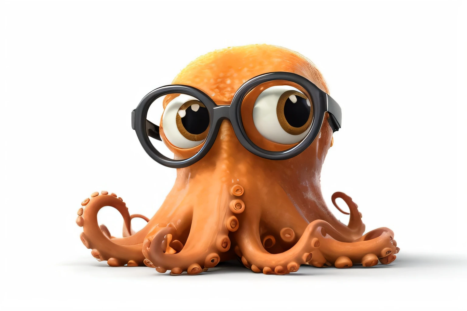 Cartoon octopus with glasses on a white background, jellyfish wearing glasses, anthropomorphic octopus, polvo ciborgue, Lula, octante render, Lulas, um polvo perdido numa garagem, polvo, octsne render, Super Nova Octopus, lula muito zangada, choco louco, Retrato de um mago de lula, Rosto do polvo, unbiased render