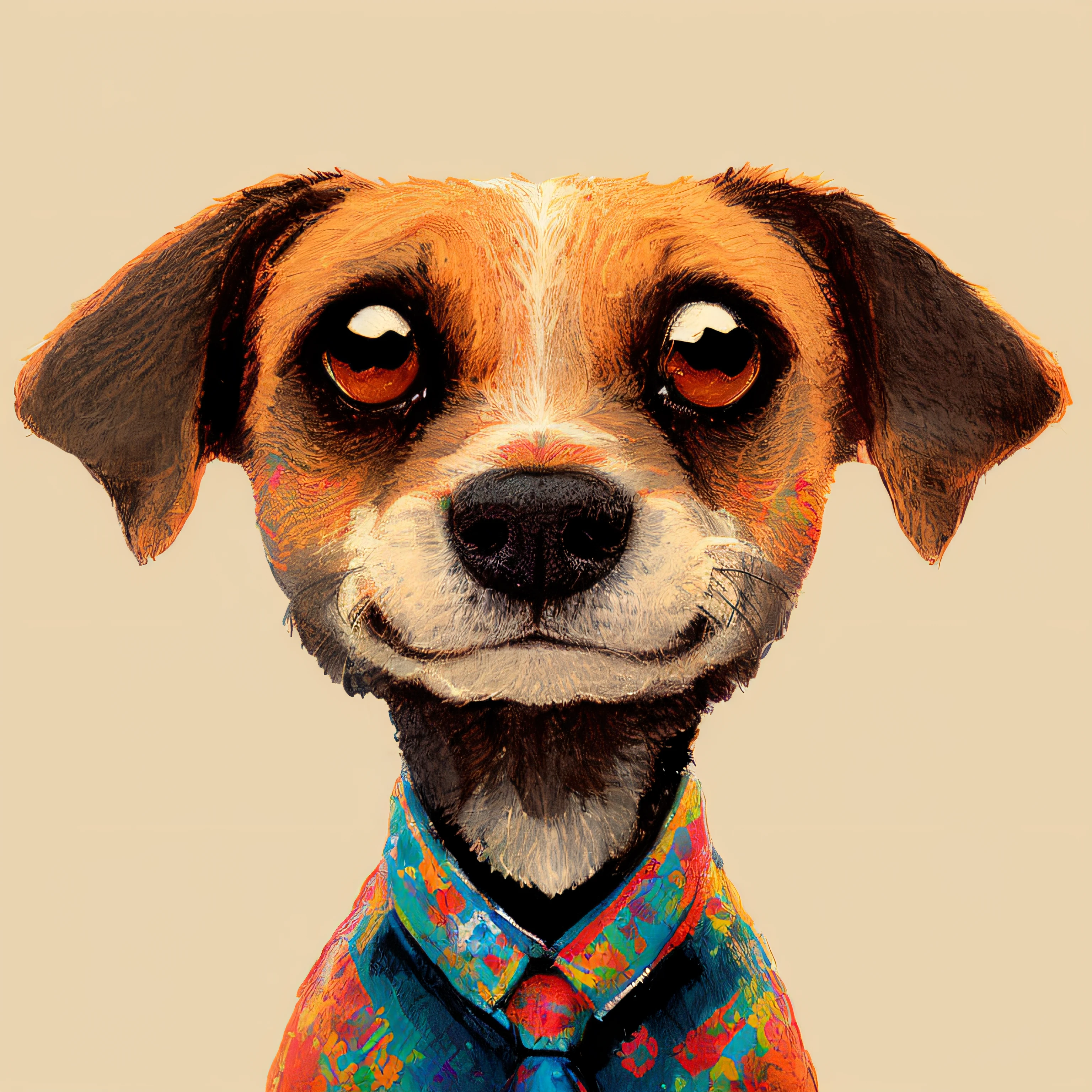 there is a drawing of a dog with a tie on, painting of cute dog, anthropomorphic dog, adorable digital painting, “portrait of a cartoon animal, highly detailed illustration.”, cute detailed digital art, by andrei riabovitchev, cute detailed artwork, cute portrait, maxim sukharev, highly detailed photo of happy, by Nikita Veprikov