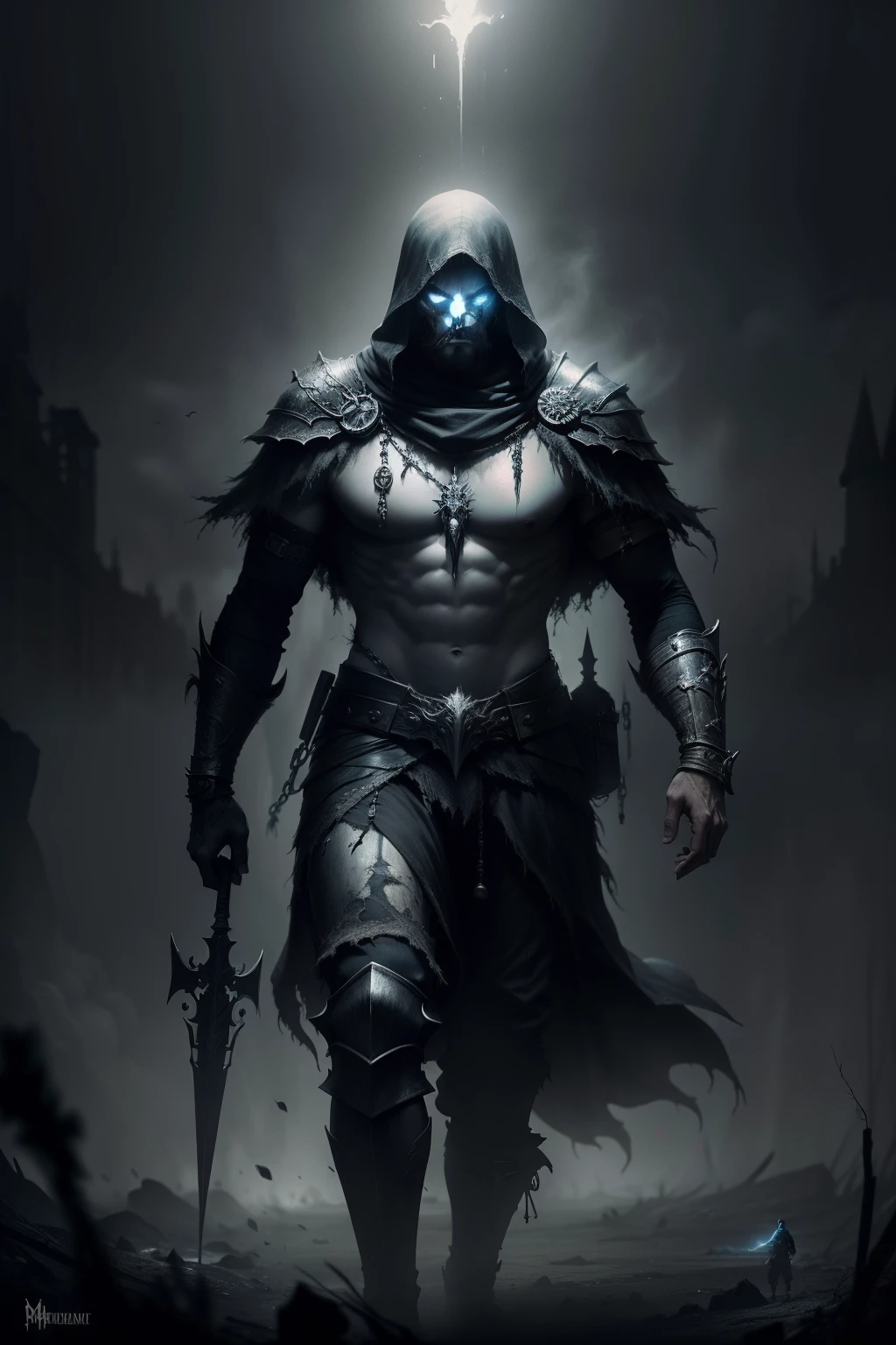 man representing courage. quite dark image. fantasy theme