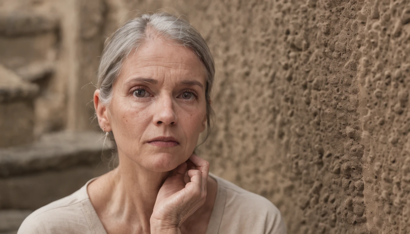 "Por gentileza, Create an image that conveys the following situation in a creative and engaging way: A 35-year-old woman is portrayed in a worried way, reflecting your anxiety about COVID-19-related memory loss. The scene must be represented in a metaphorical and funny way to generate empathy, action and keep the viewer's attention. Por exemplo, You can imagine the woman as an explorer in a maze in your mind, where the walls of the labyrinth display fragments of confused memories. She's trying to find a way out of the maze and regain her memories. Use elementos visuais que evocam empatia, such as expressive facial expressions and a color palette that conveys a sense of concern and hope. Marketing techniques must be subtly incorporated, talvez por incluir um "Clique Aqui para Descobrir Mais" dentro do labirinto, encourage the viewer to engage with the content. The goal is to create a captivating image that emotionally touches the audience, incentivando-o a agir e explorar mais a fundo."