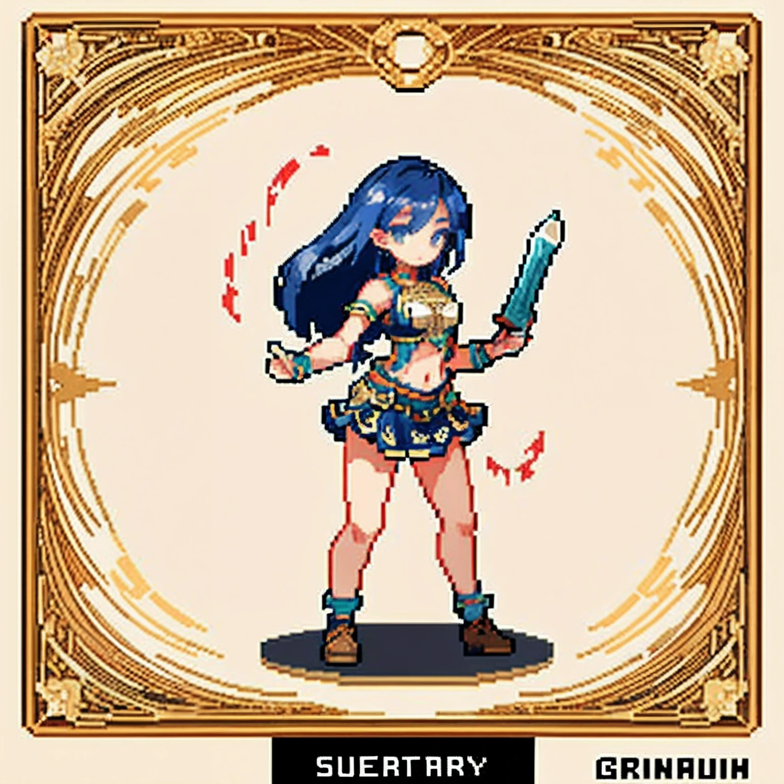 hair light, warrior, (Masterpiece, Top Quality, Best Quality),pixel,Pixel Art, 1girl, (Best Quality:1.3),(Masterpiece:1.1),(illustartion:1.2),(Ultra-detailed:1.2),mini skirt,Light top