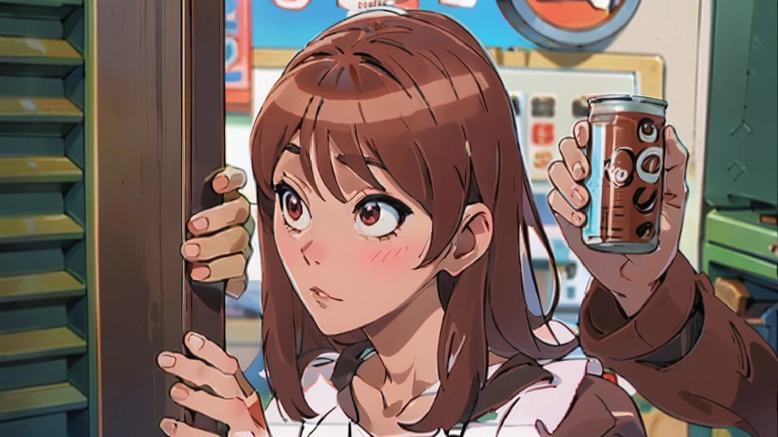 animesque、Delicate、Brown hair、Black Canned Coffee、Kawaii Girl