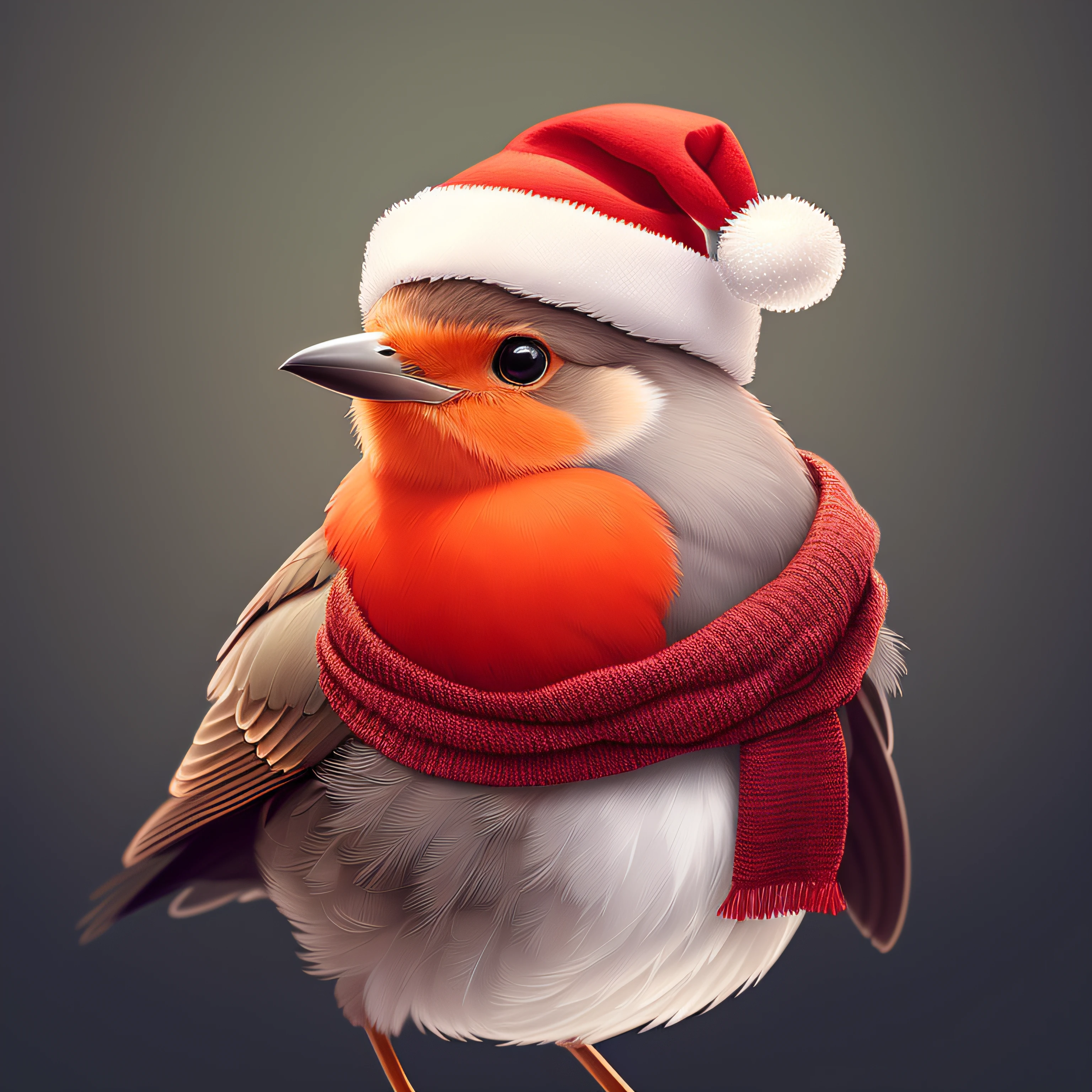 there is a bird wearing a santa hat and scarf, adorable digital painting, beautiful digital artwork, ultra realistic illustration, realistic illustration, birds f cgsociety, robin, cute detailed digital art, stunning digital illustration, ultrarealistic illustration, amazing digital art, ultra realistic 3d illustration, photorealistic illustration, hyper realistic illustration, cute digital art, hyperrealistic illustration
