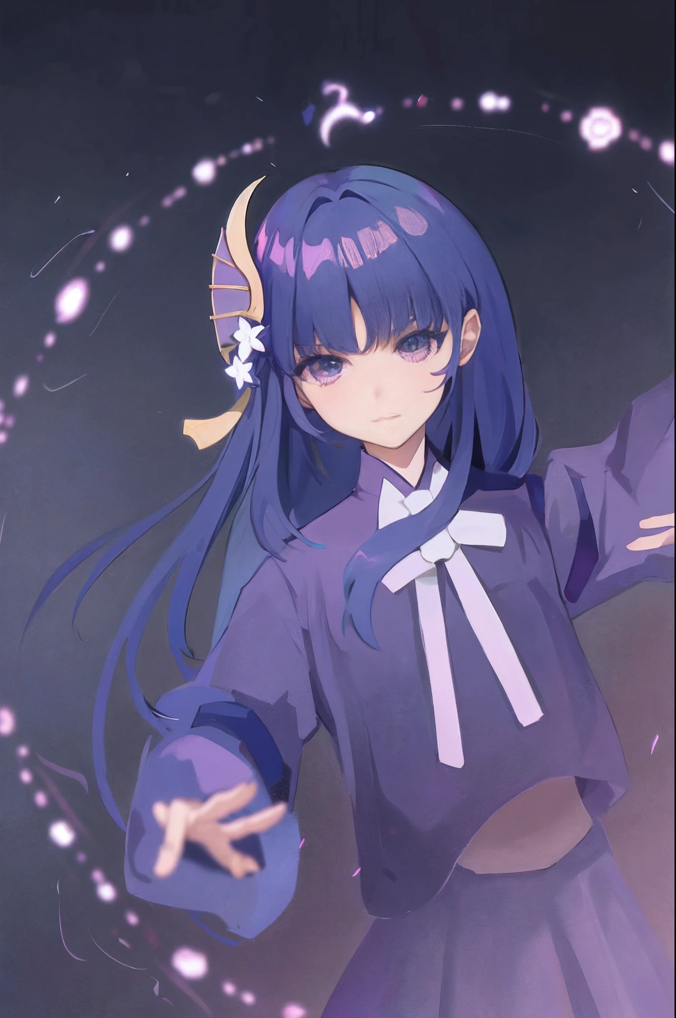 anime girl with long hair and a purple dress with a bow, anime moe art style, anime style like fate/stay night, iwakura lain, tsuaii, hyuga hyuga, Misato Katsuragi, Anime style. 8K, Ayaka Genshin impact, made with anime painter studio, style of anime4 K, anime portrait of shiina ringo