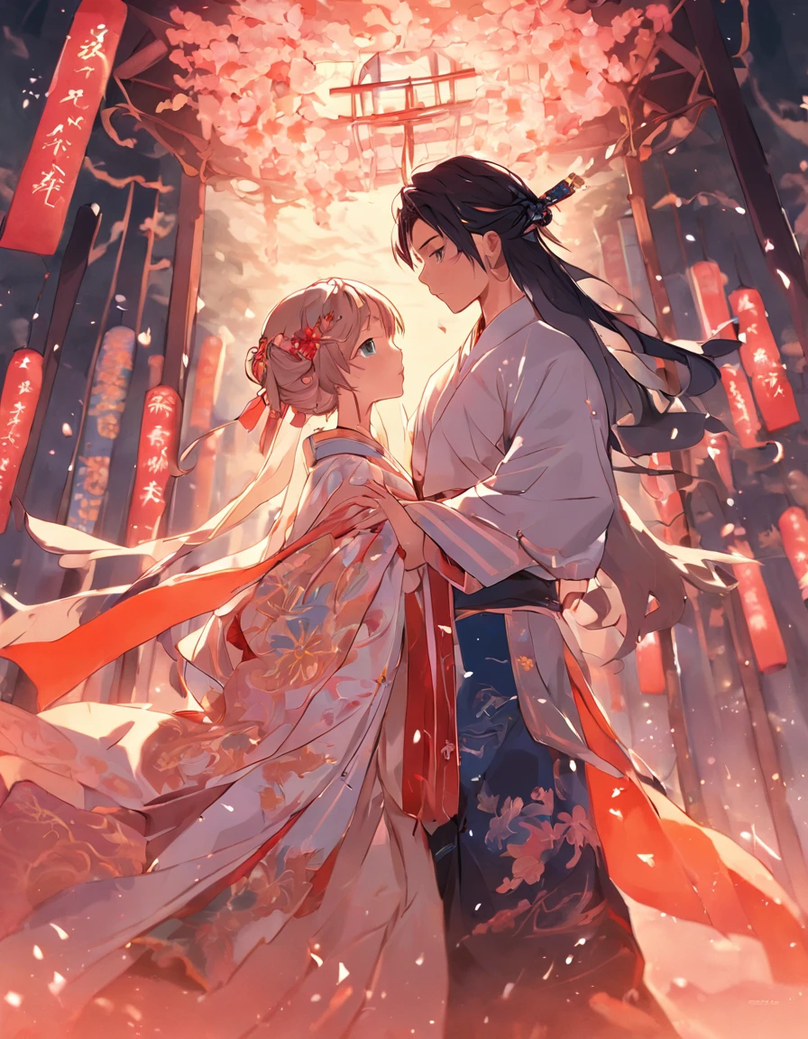 Una pareja china,Usando un hanfu，Fondo del elemento chino，Rico y meticuloso，Primer plano de la parte superior del cuerpo