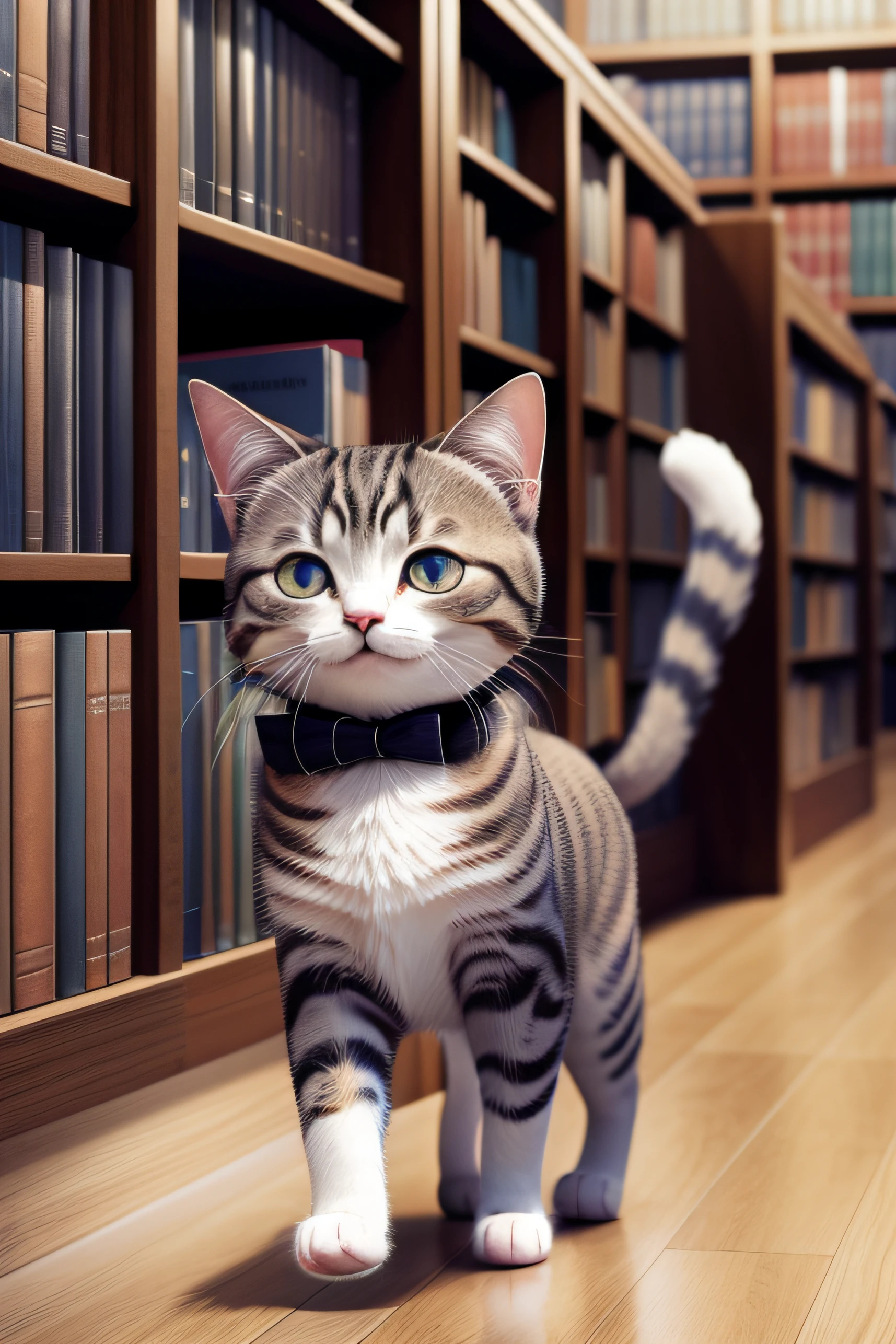 cute chiby cat walking in the library