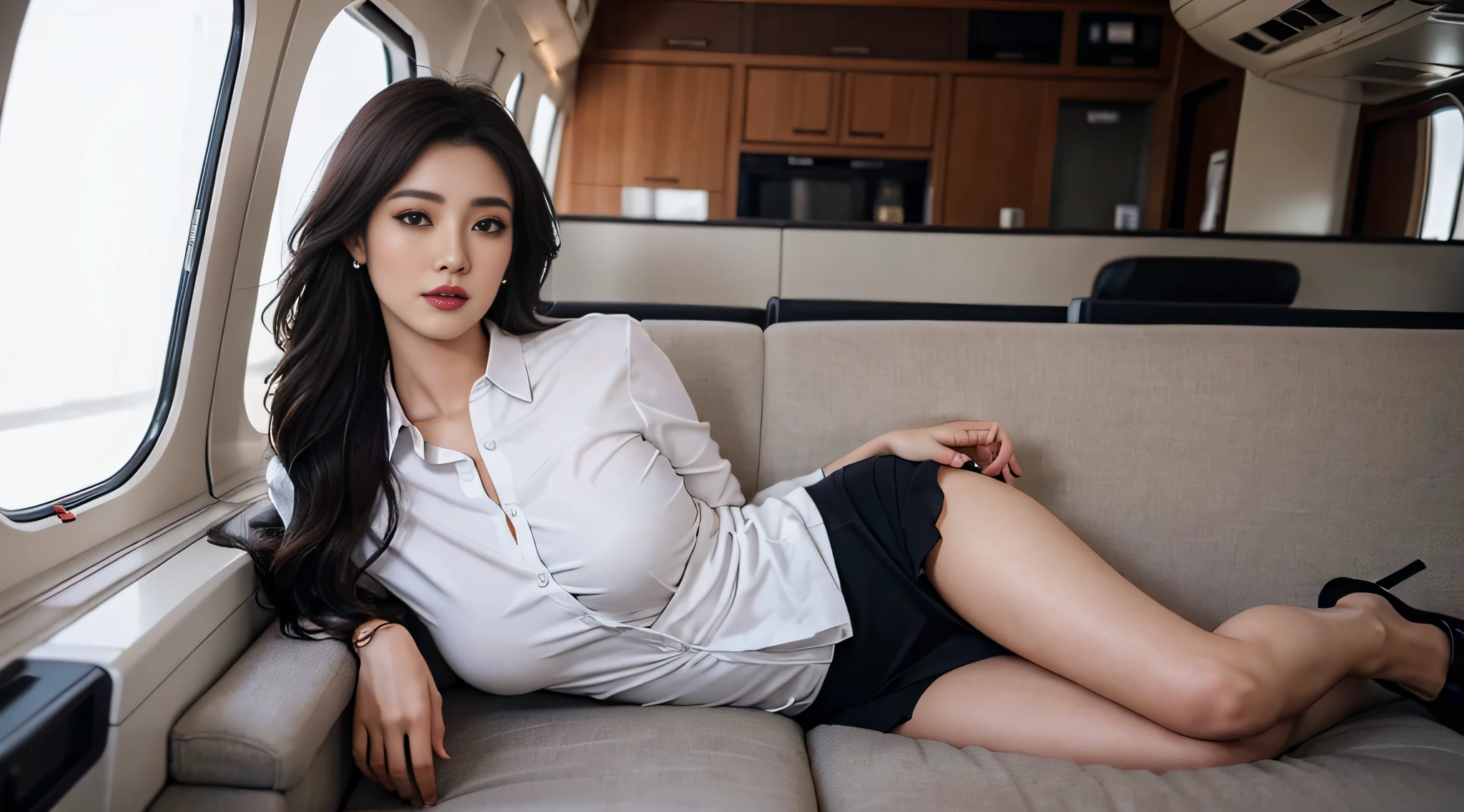 Neelofa holding glass of milk while watching scary movie, she was scare, she only wear cotton underwear seating on the couch at living room, she watch movie in living room at night, dark ambient, television lighting, dramatic lighting,