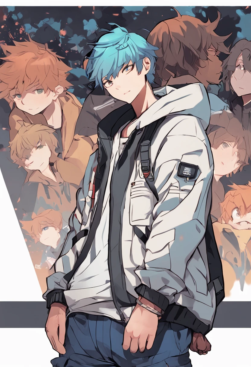 Anime boy in hoodie standing with hands in pockets, Anime Boy, Cute Anime, anime chibi, anime moe art style, In an anime style, tall anime man with blue eyes, in a hoodie, young anime man, In anime style, Chibi Anime, cute anime style, estilo chibi, anime stylized, kawaii chibi, cute character, Chibi