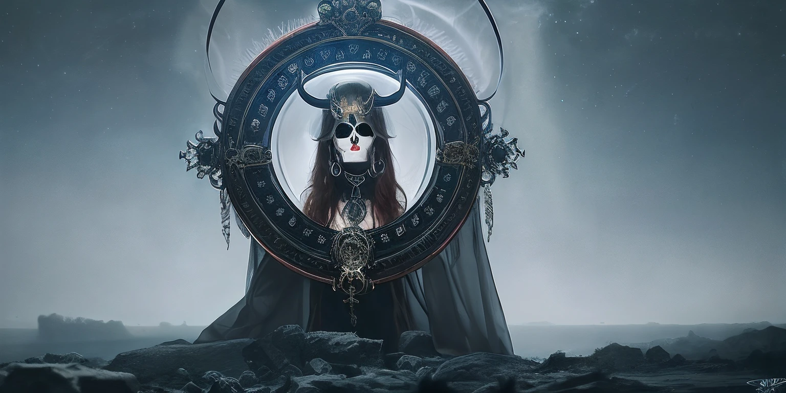 Scull halo, metal bands around the head, hoop, concept art, 4k, chaos